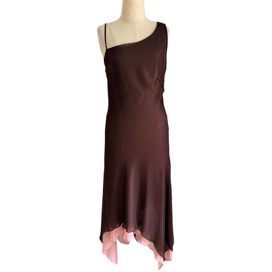 VINTAGE Y2K Forever 21 sheer Flutter Maxi Asymmetrical Hem Dress Plum Pink M