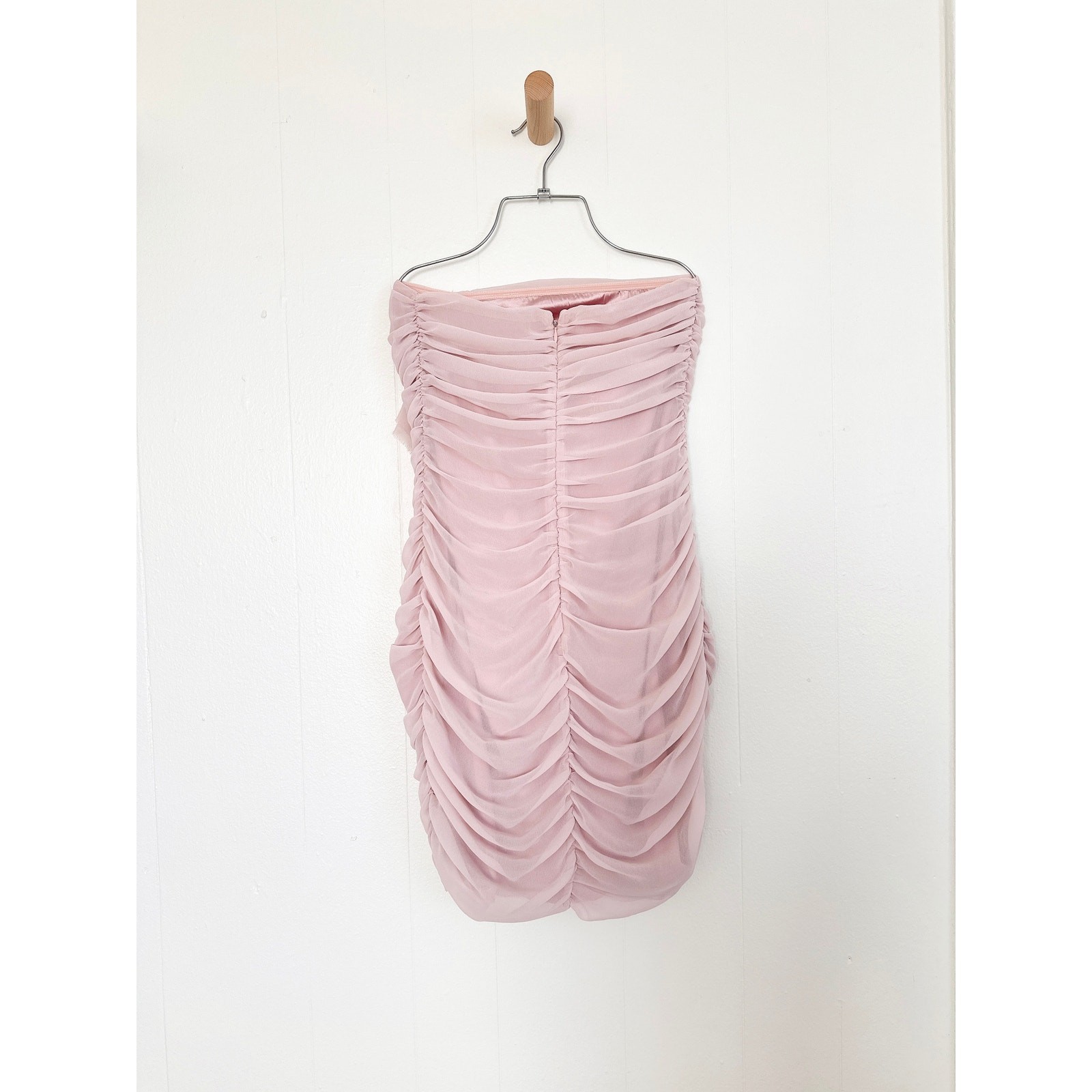 Vintage Y2K Express Blush Pink Ruffled Ruched Strapless Mini Dress 4