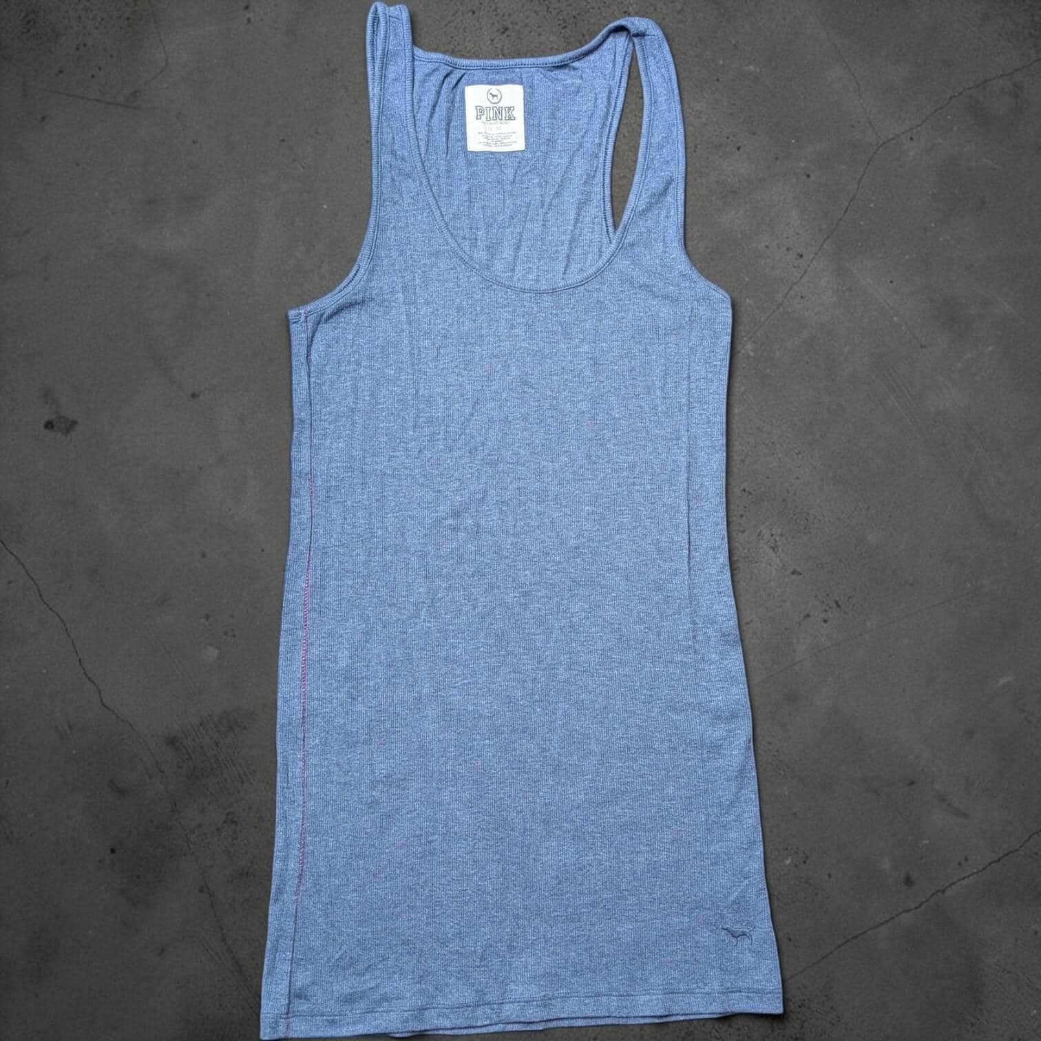 Vintage Y2K PINK Victoria Secret Stretch Tank Top Blue Fitted Ribbed Medium 2000