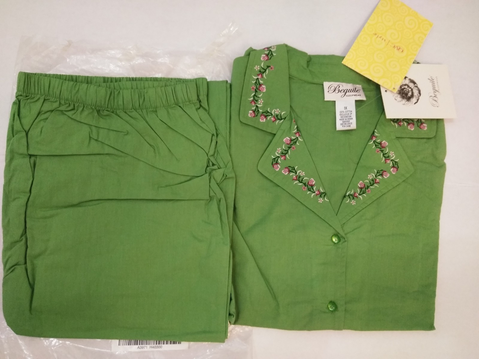 NEW Beguile WOMEN&rsquo;S Sleepwear 2-PIECE SET, GREEN W/ FLORAL ACCENT SIZE 1X