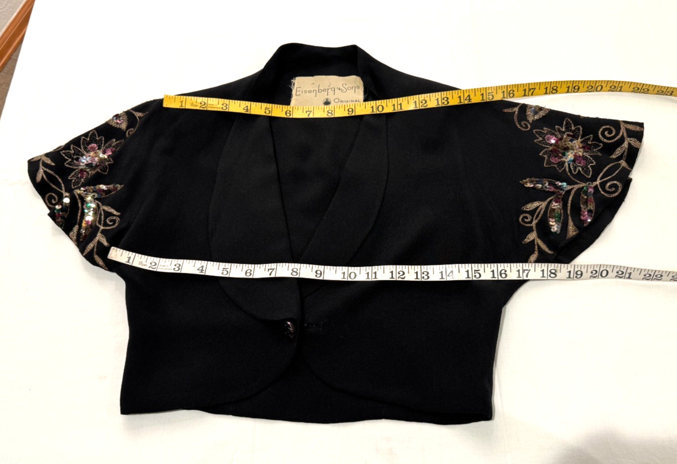 Eisenberg Maxi Dress Jacket Sequin Embroidered Rayon 2PC Formal Black 1940s Sz S