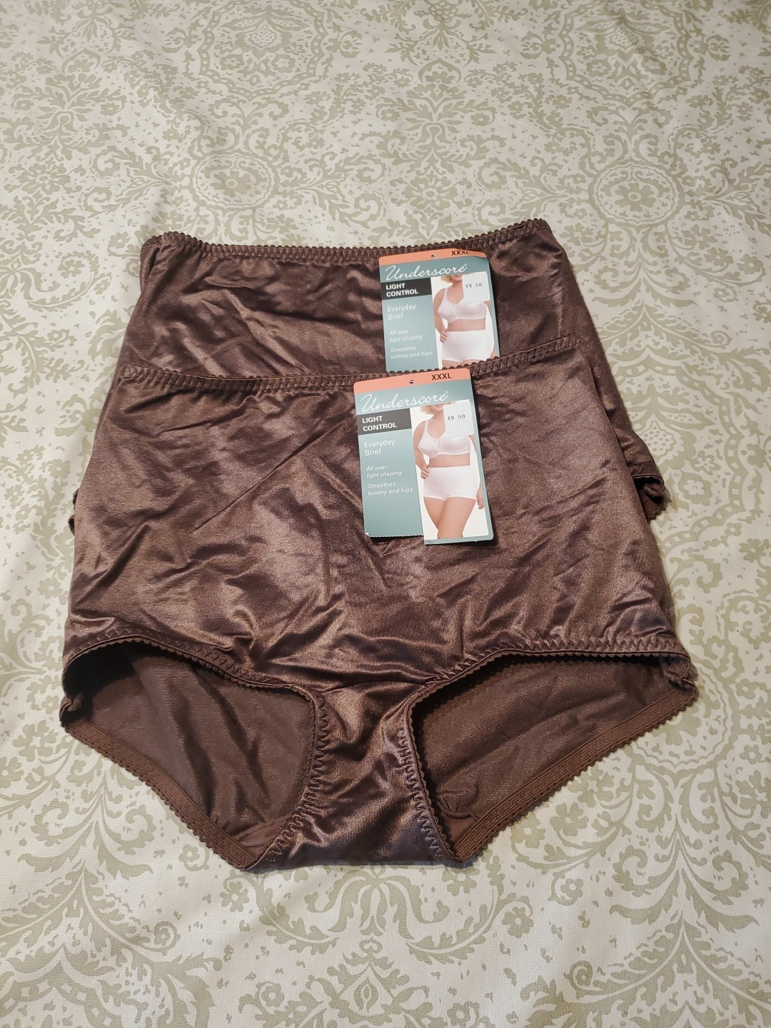 2) Vintage JCP UNDERSCORE Womens XXXL Brown Nylon Light Control Everyday Briefs