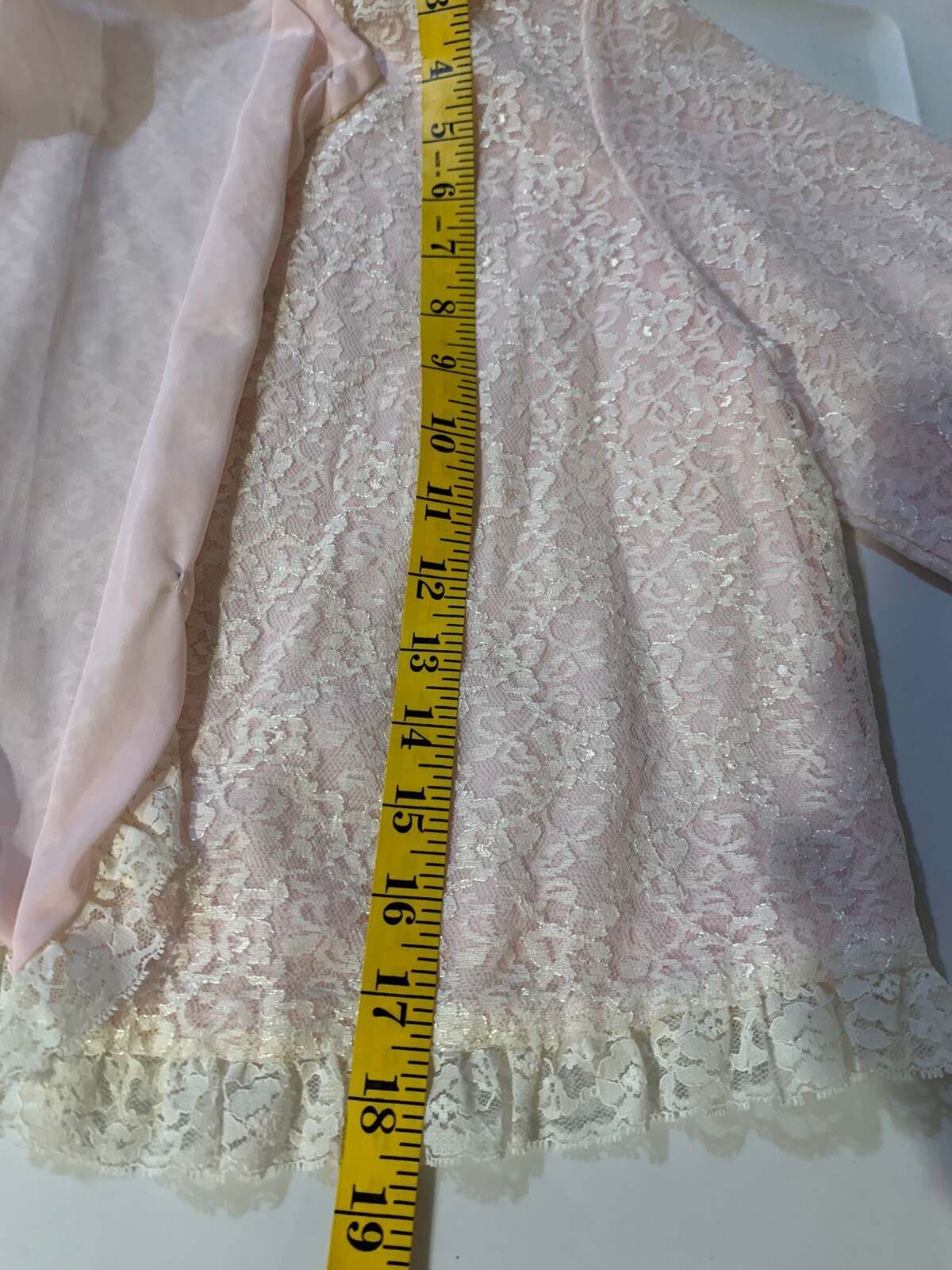 ❤️Vintage Bed Jacket M Pink Nylon Chiffon & Creamy Lace Mid Century 50s