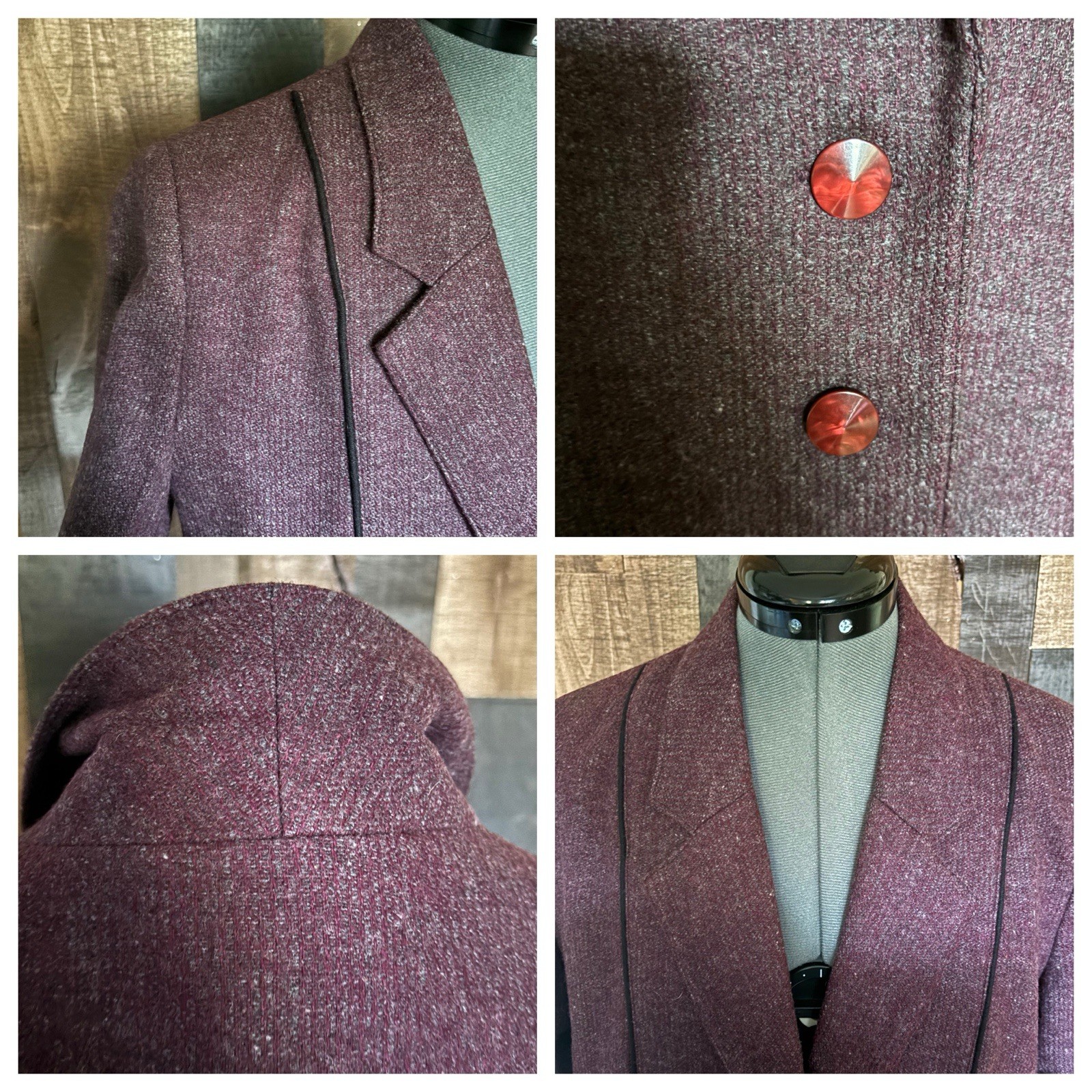 VTG 80s ANETA Lady-Mode Purple Wool Power Suit Blazer Pants L 38 EUC