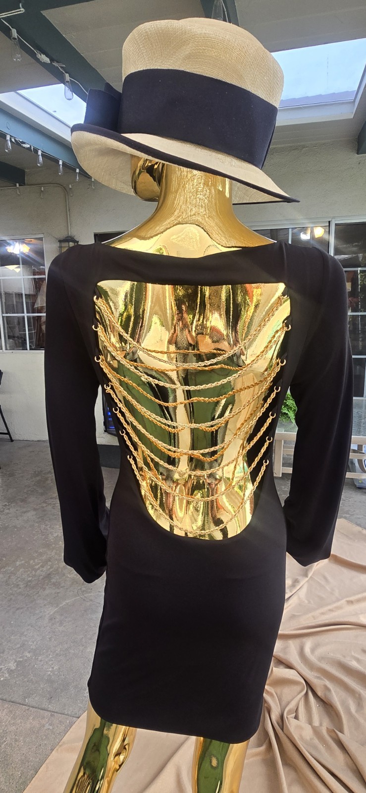 European made LYCRA high Quality Dress,open Back With Chains,1990 VINTAGE
