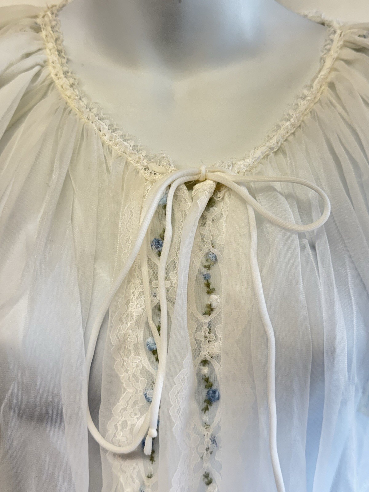 Vtg 50s Miss Elaine White Lace Chiffon Nylon Nightgown Lingerie & Slippers Sz S