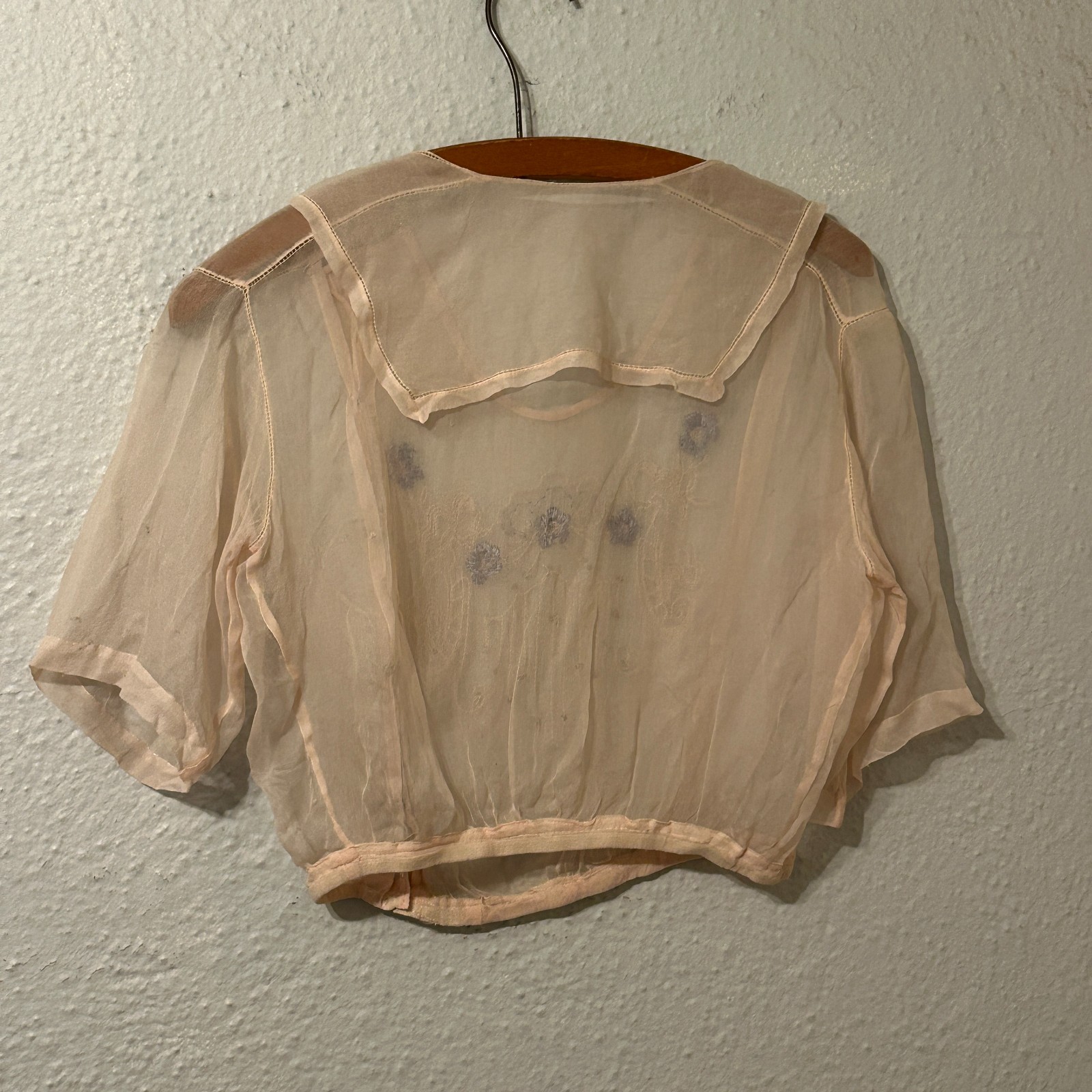 Antique 1920s Sheer Silk Chiffon Blouse Bodice Beaded Top Edwardian Bridal