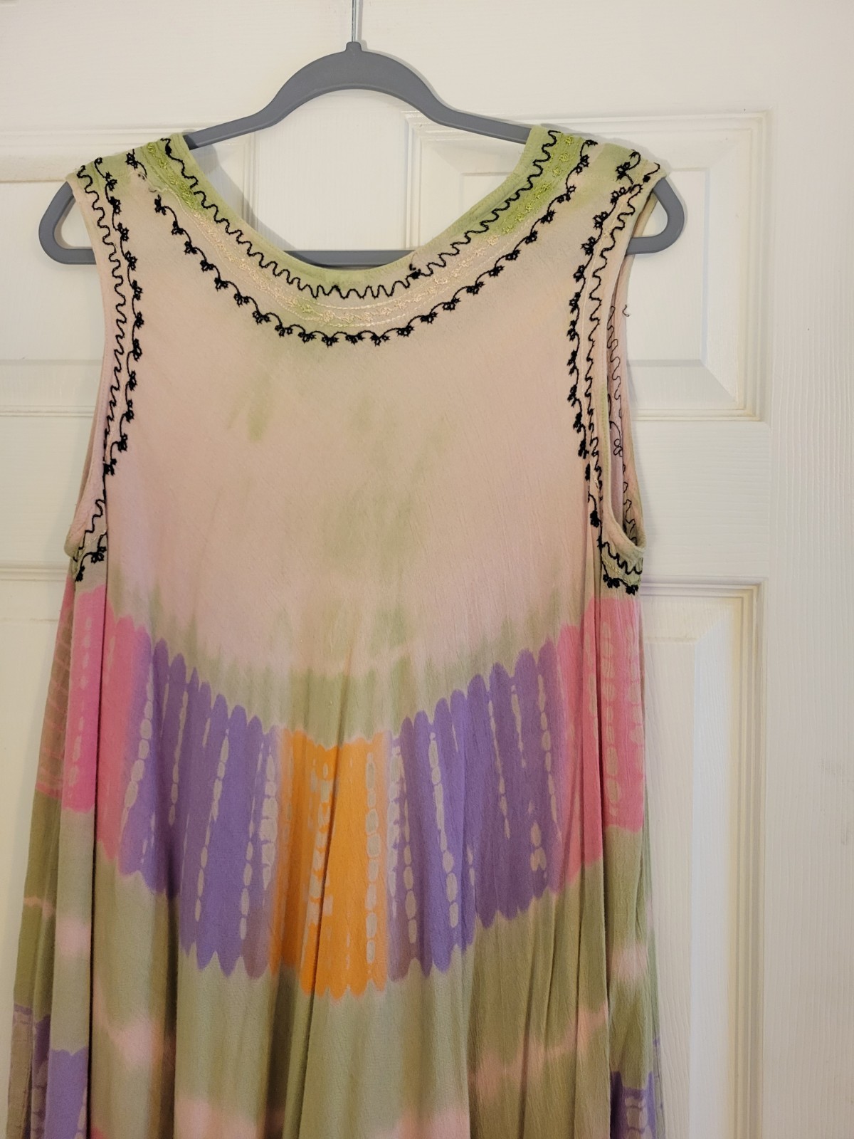 Multicolor Tie-Dye Embroidered Sundress – Green, Pink, Purple, Orange Free Size
