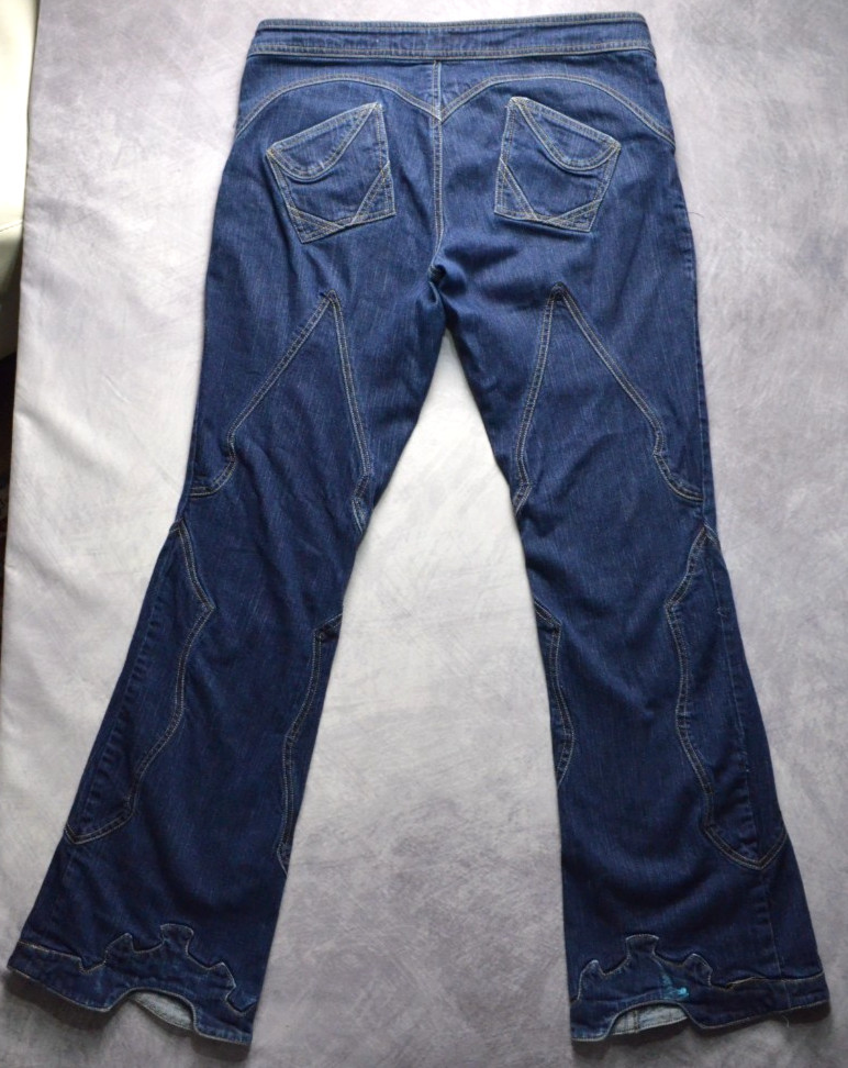 INSANE Bogdenoff LA Bell Bottom Flare Jeans Blue Size 32 Paneled Vintage Y2K