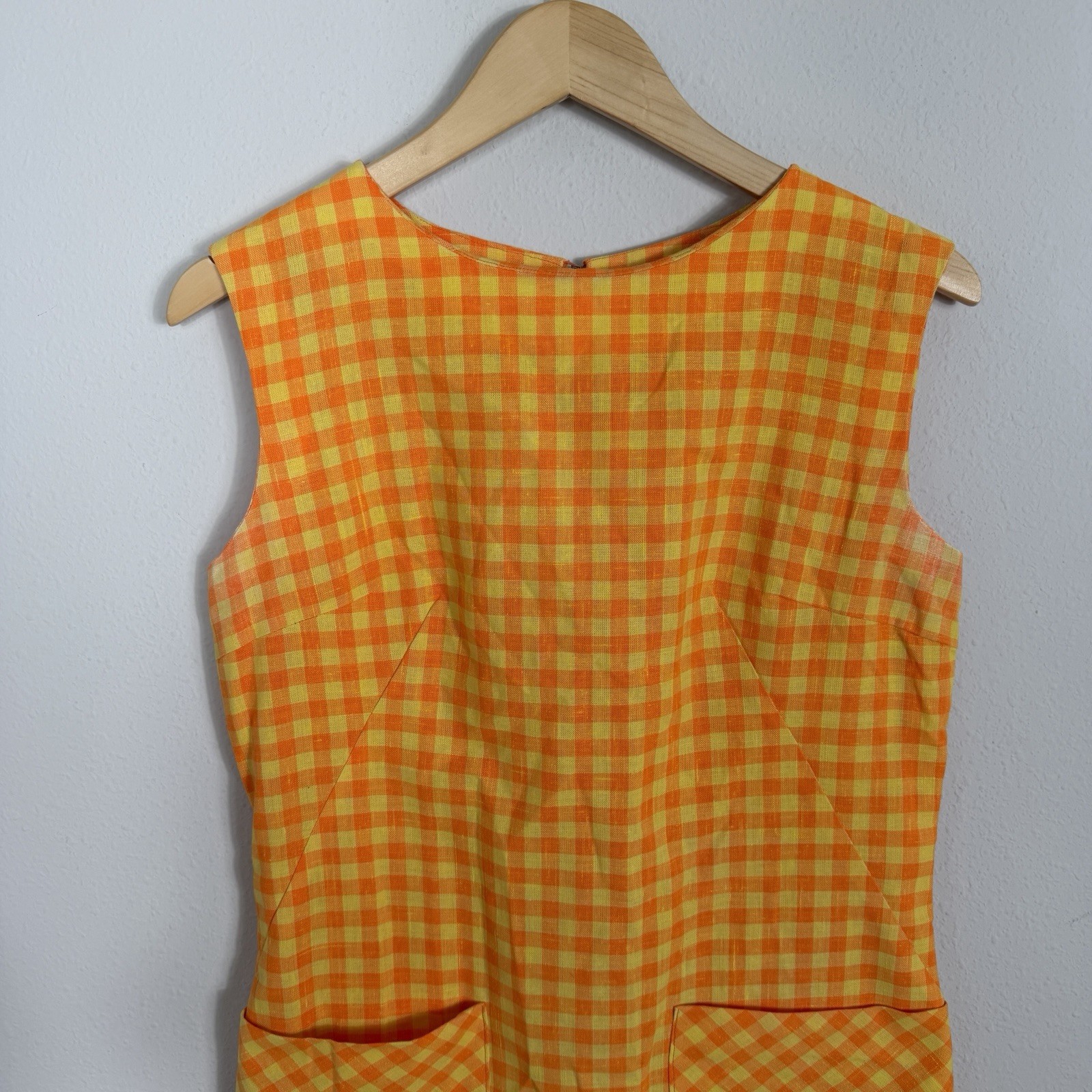 Vintage 1960s Mod Orange Checkered Shift Dress Women’s Size M/L