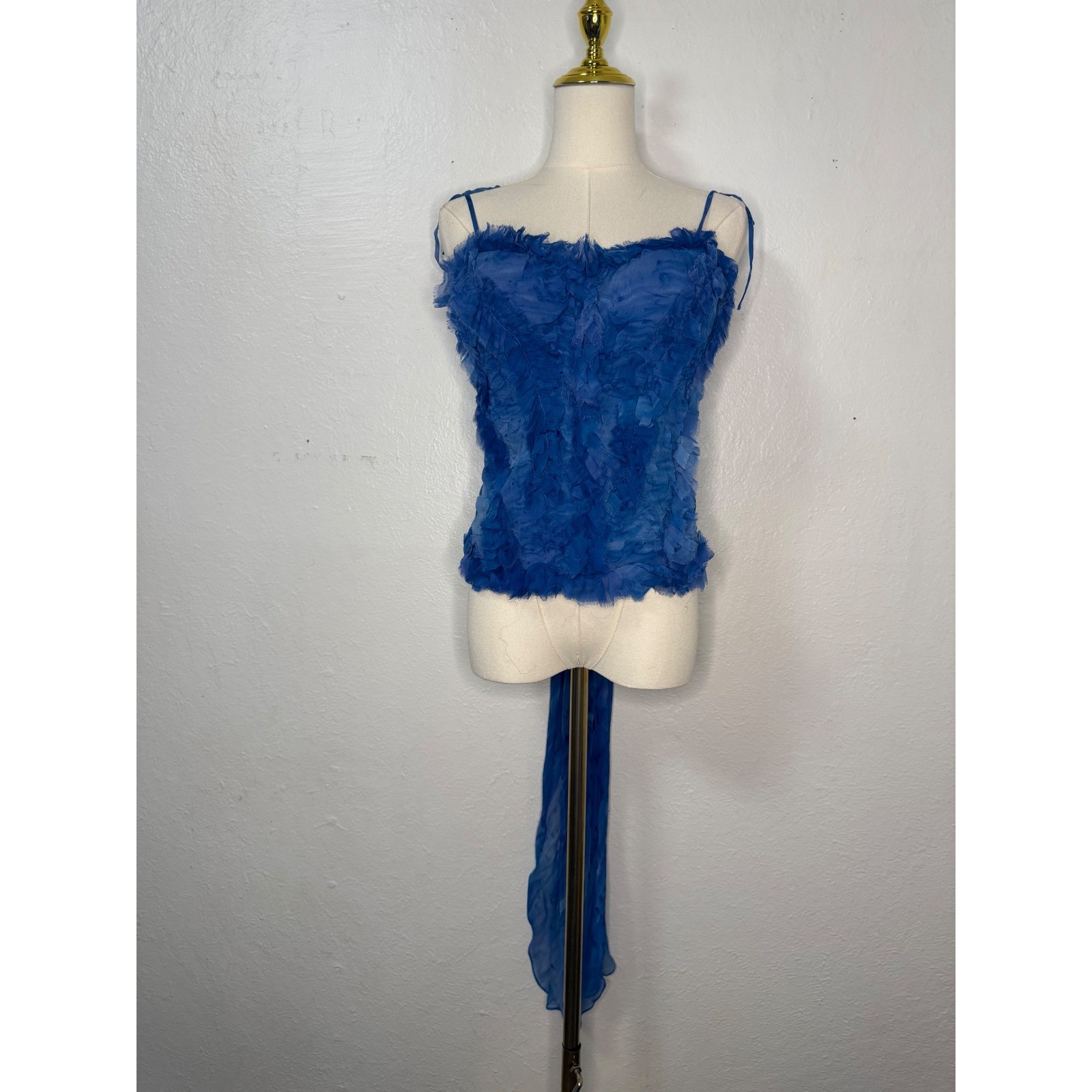 Vtg Alberto Makali Women&rsquo;s 10 Corset Top Blue Textured Ruffle Silk Fairycore NEW