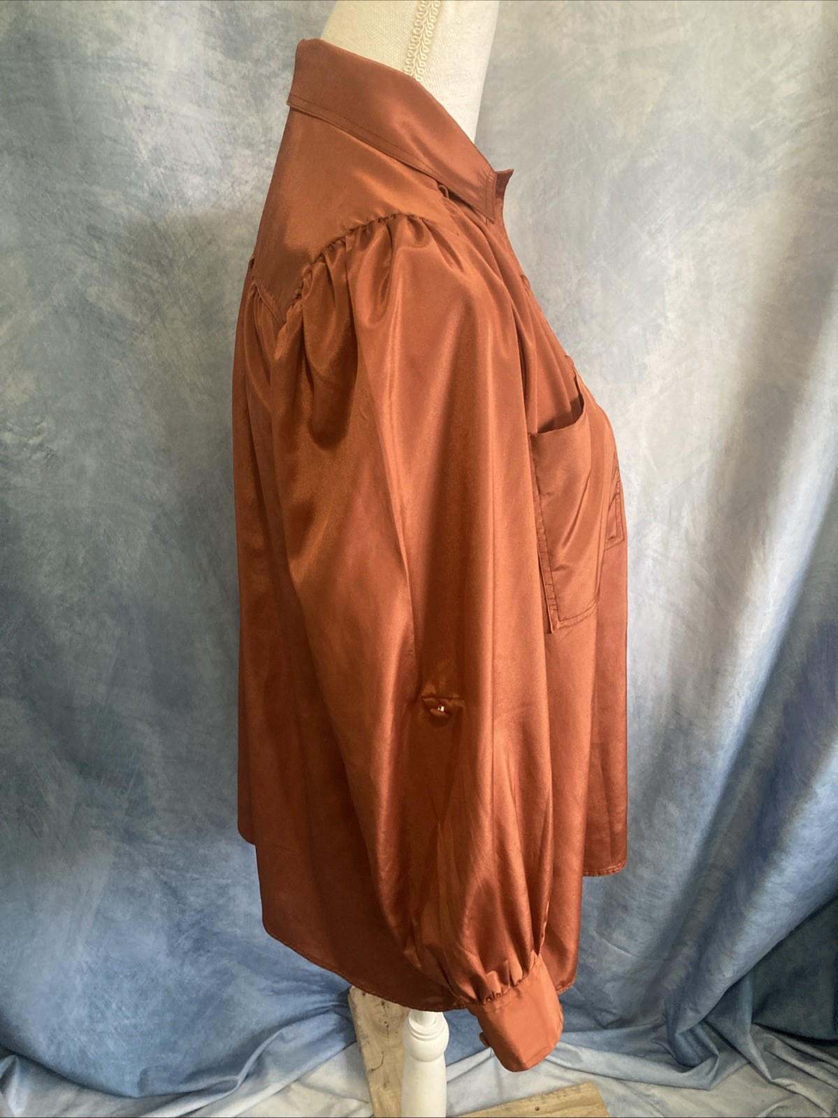 Vtg 80s Chaus Blouse Size 7/8 Fit Med Orange Rust Copper Secretary Top Retro EUC