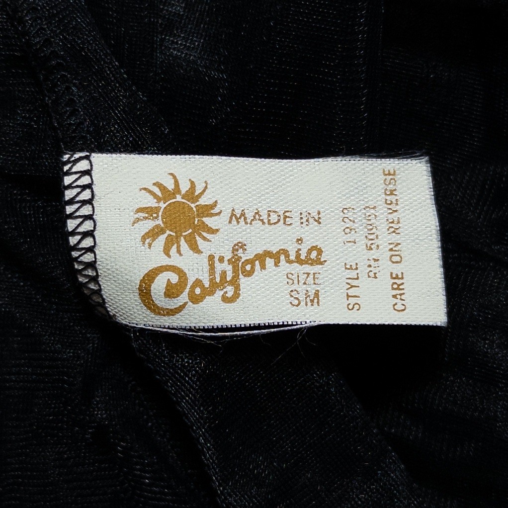 Vintage Made In California Lingerie Topper Kimono Sz Small Black Sheer Lace Trim