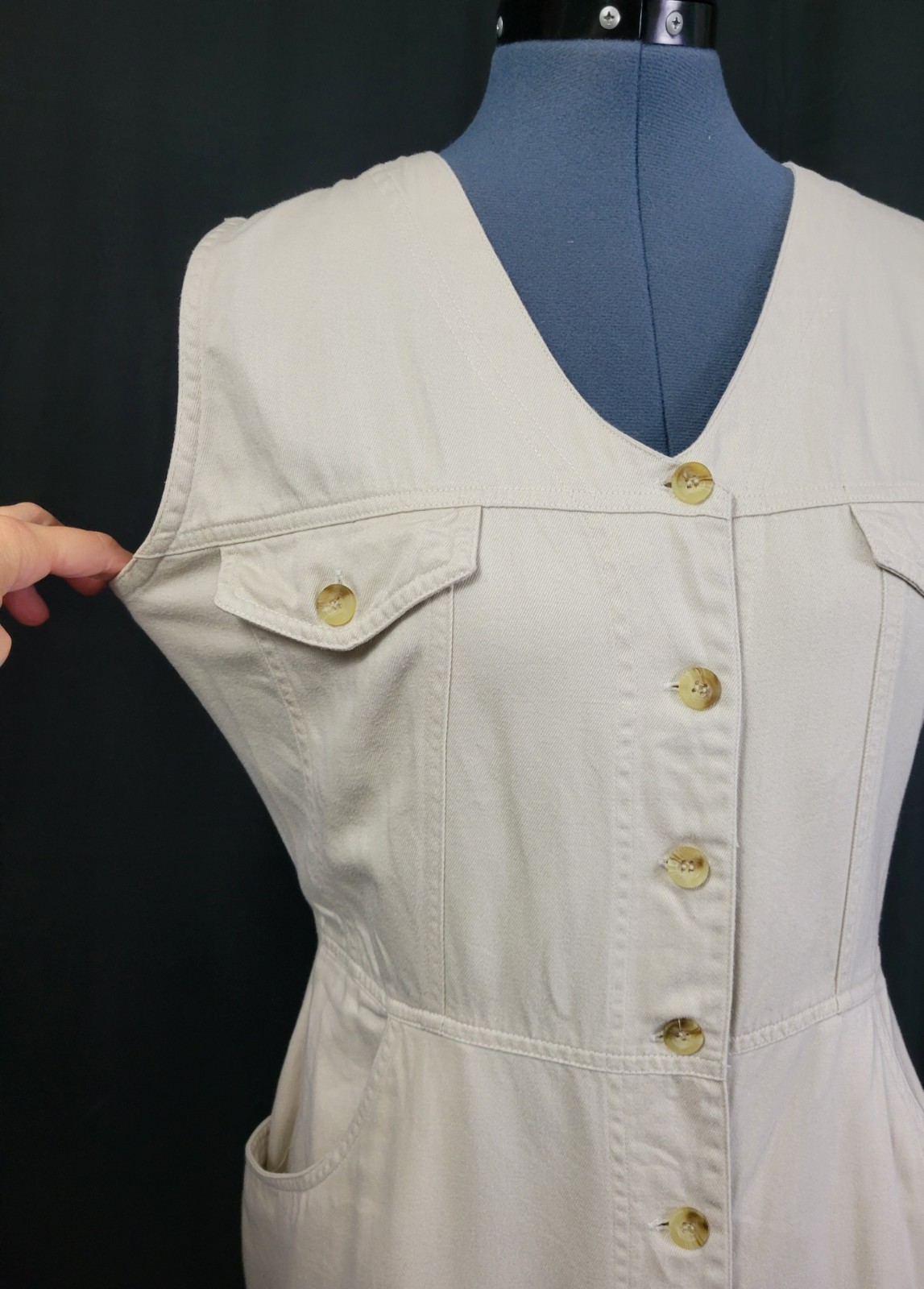 Vintage Access Light Khaki Button Down Sheath Dress Size Small