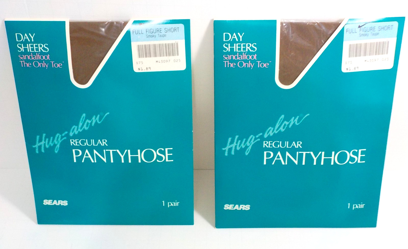 Sears Hug Alon Pantyhose Full Figure Short Smoky Taupe 2 Pr Sandalfoot Vintage