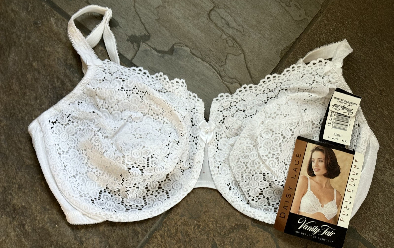 VANITY FAIR 40DD White Lace Unlined Sheer Underwire Bra #75080 VINTAGE NWT