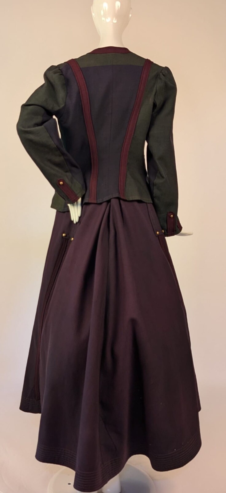UNUSUAL EDWARDIAN TRI TONE WOOL WALKING SUIT W STUD + BUTTON TRIM