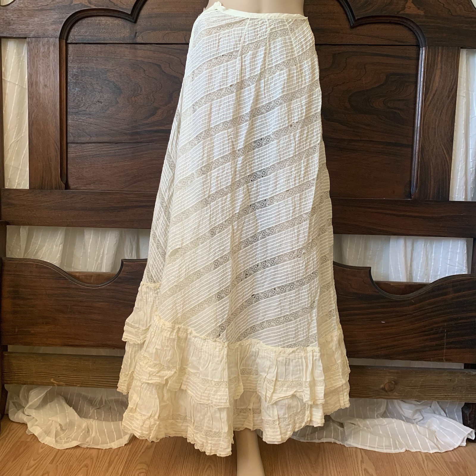 As Is Absolutely Stunning Antique Edwardian Asymmetrical Lace Prairie Skirt