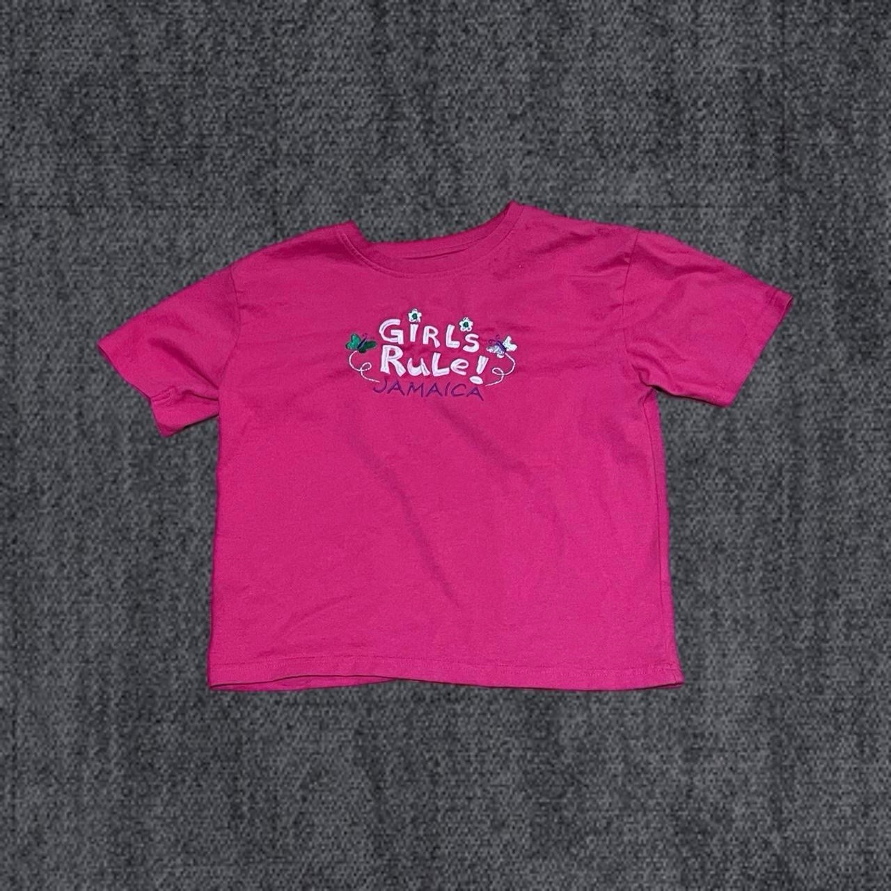 Pink Tee Shirt Girls Rule Jamaica Embroidered 14/16 – Vintage Y2K