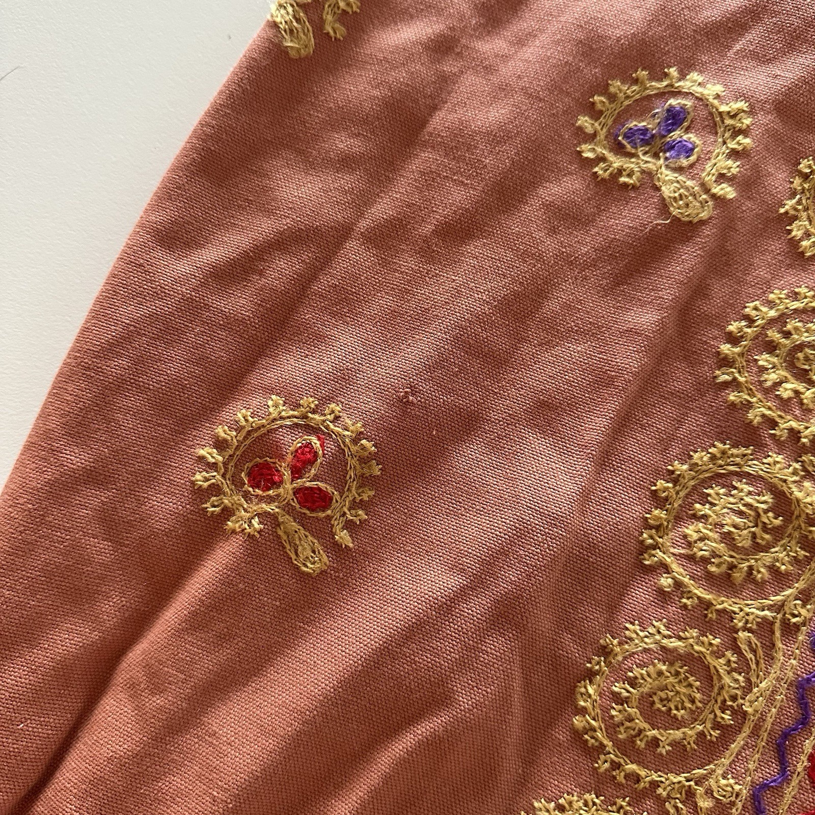 Vintage Handmade 60s 70s Embroidered Cotton Canvas Orange Kaftan Tunic Dress S?