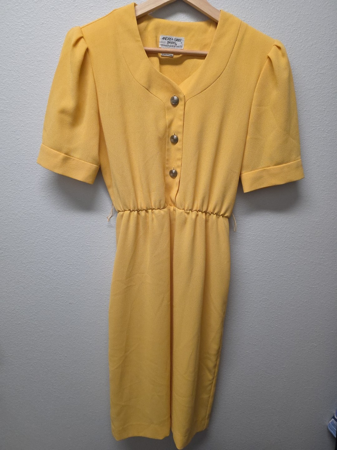 VTG Andrea Gayle Dress 4 Slit In Back Yellow Button Up Classy Old Money Church