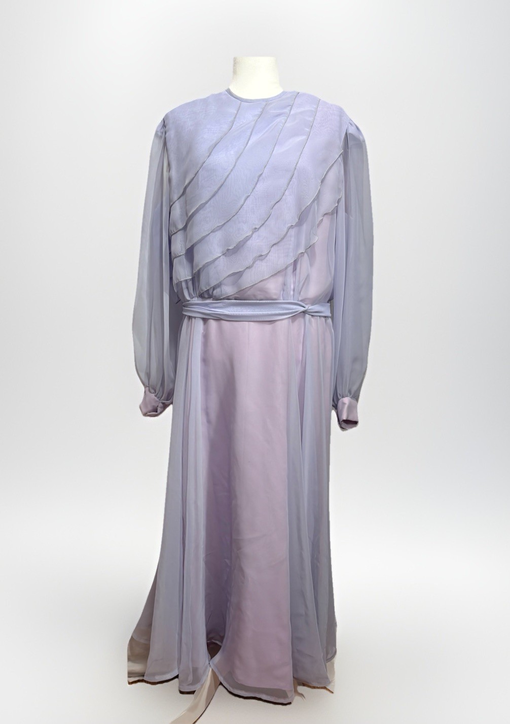 VTG 1950s Lavender Chiffon Maxi Dress USA Regency Boho Fairy Prairie Sz 38 (8-10