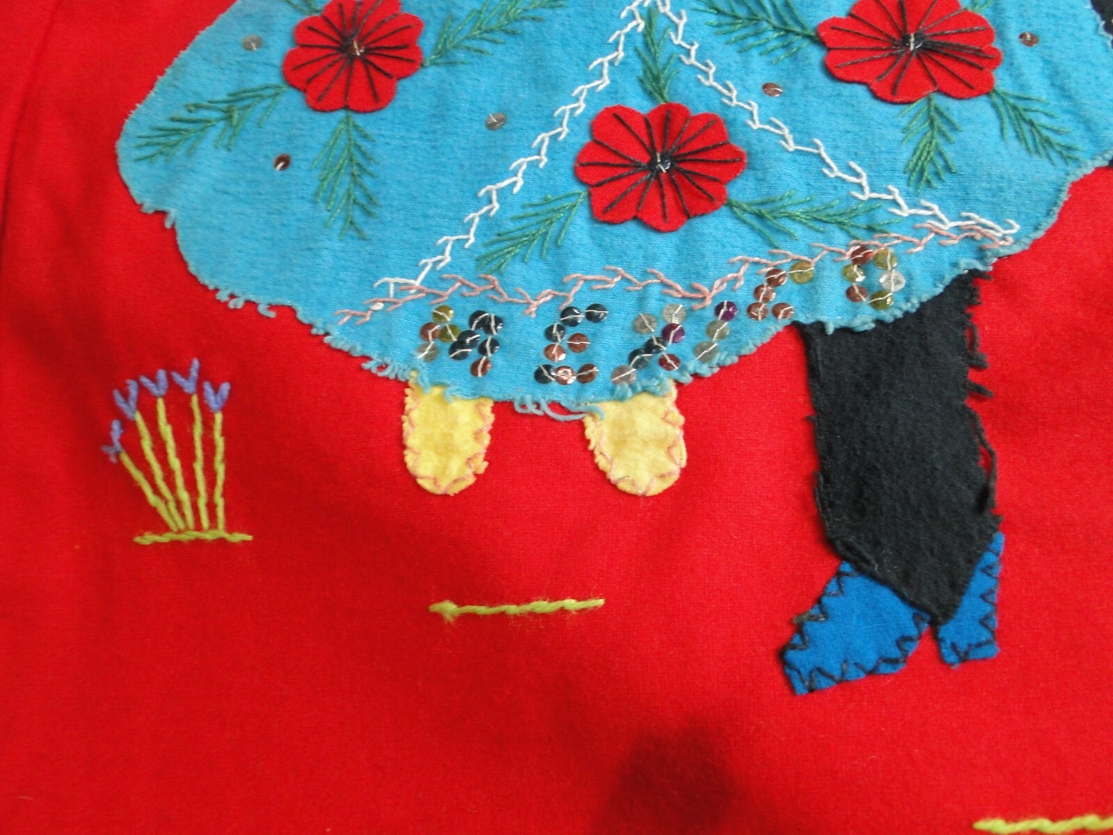 Vintage 40s jacket Wool Medium LOPEZ MEXICO Embellished FELT Couple On Back Red