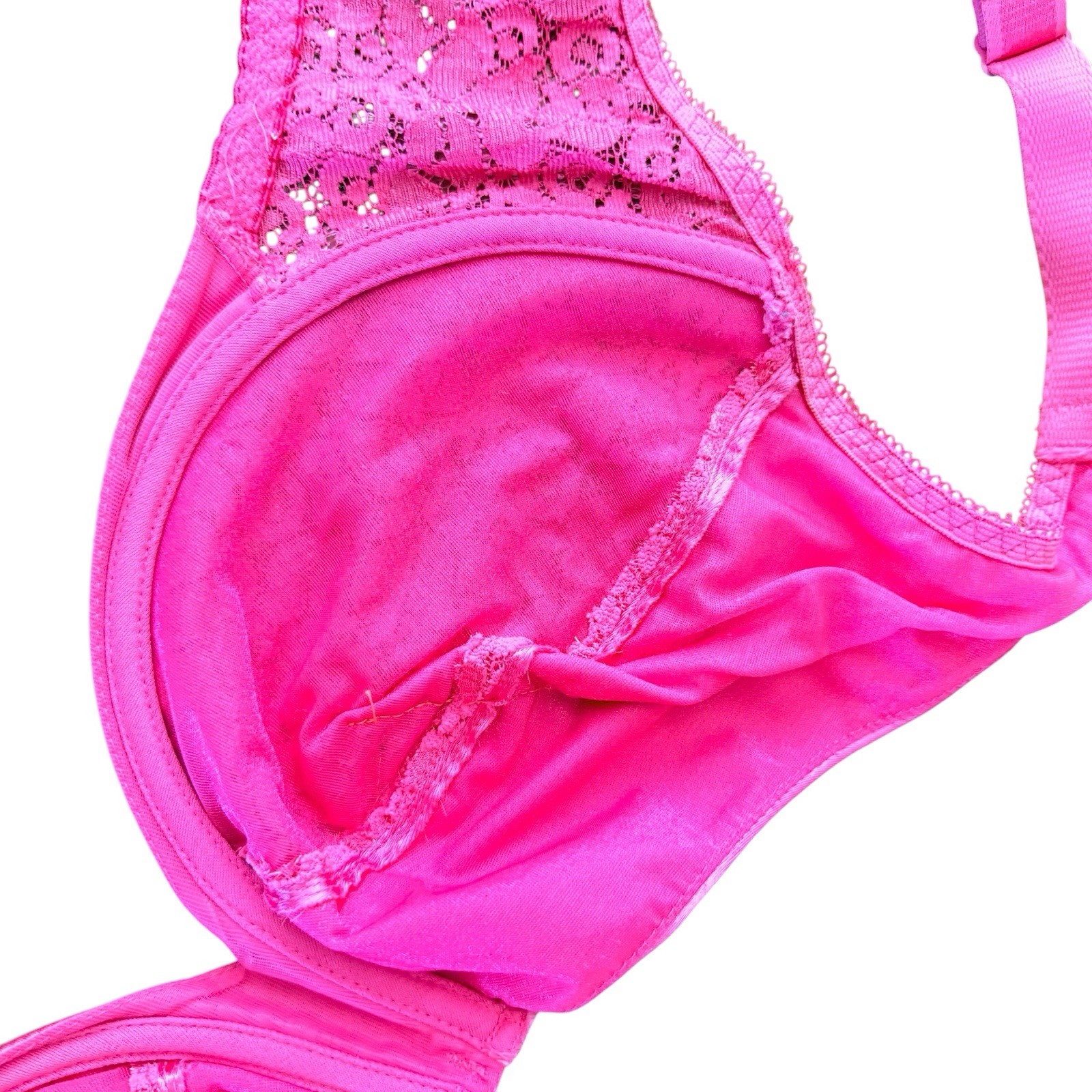 Vtg Maidenform Rendezvous Bra 34DD Shiny Satin Second Skin Lace Underwire ILGWU