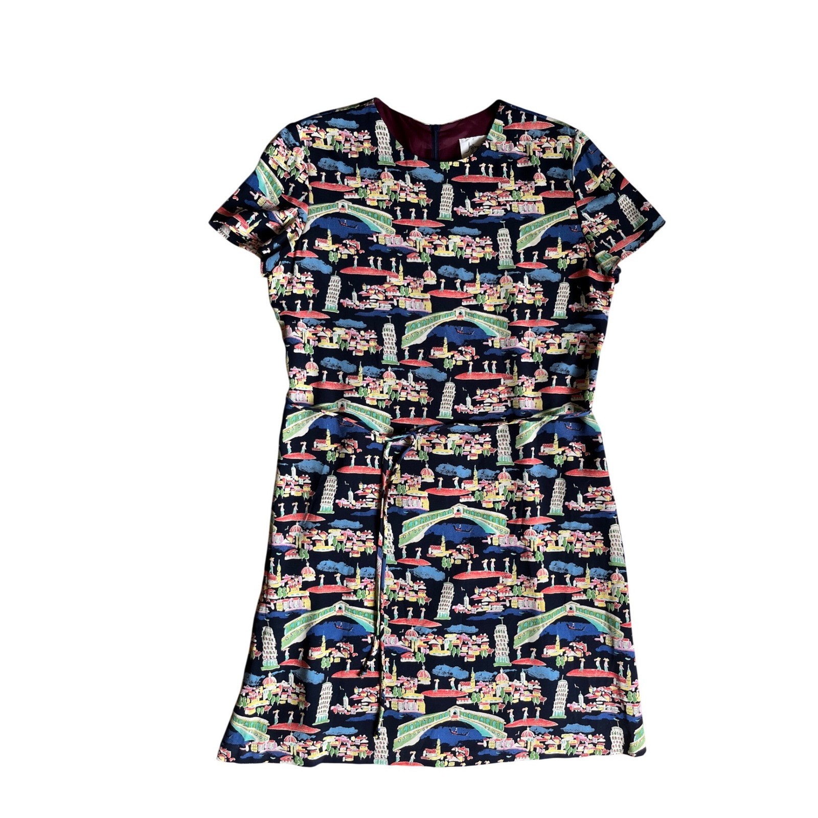Vintage Italian Landmark Novelty Print Shift Dress 14 90s Retro Travel Kitschy