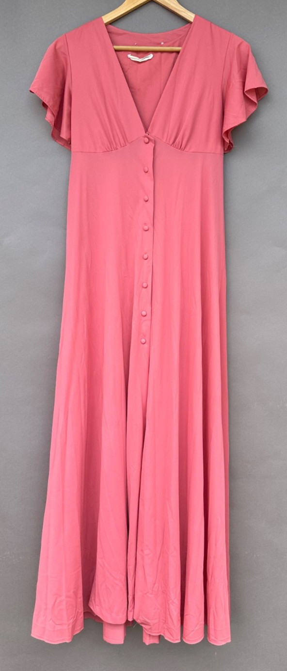 Vintage John Kloss Peignoir Set Small Salmon Robe Nylon Nightgown Hollywood Glam