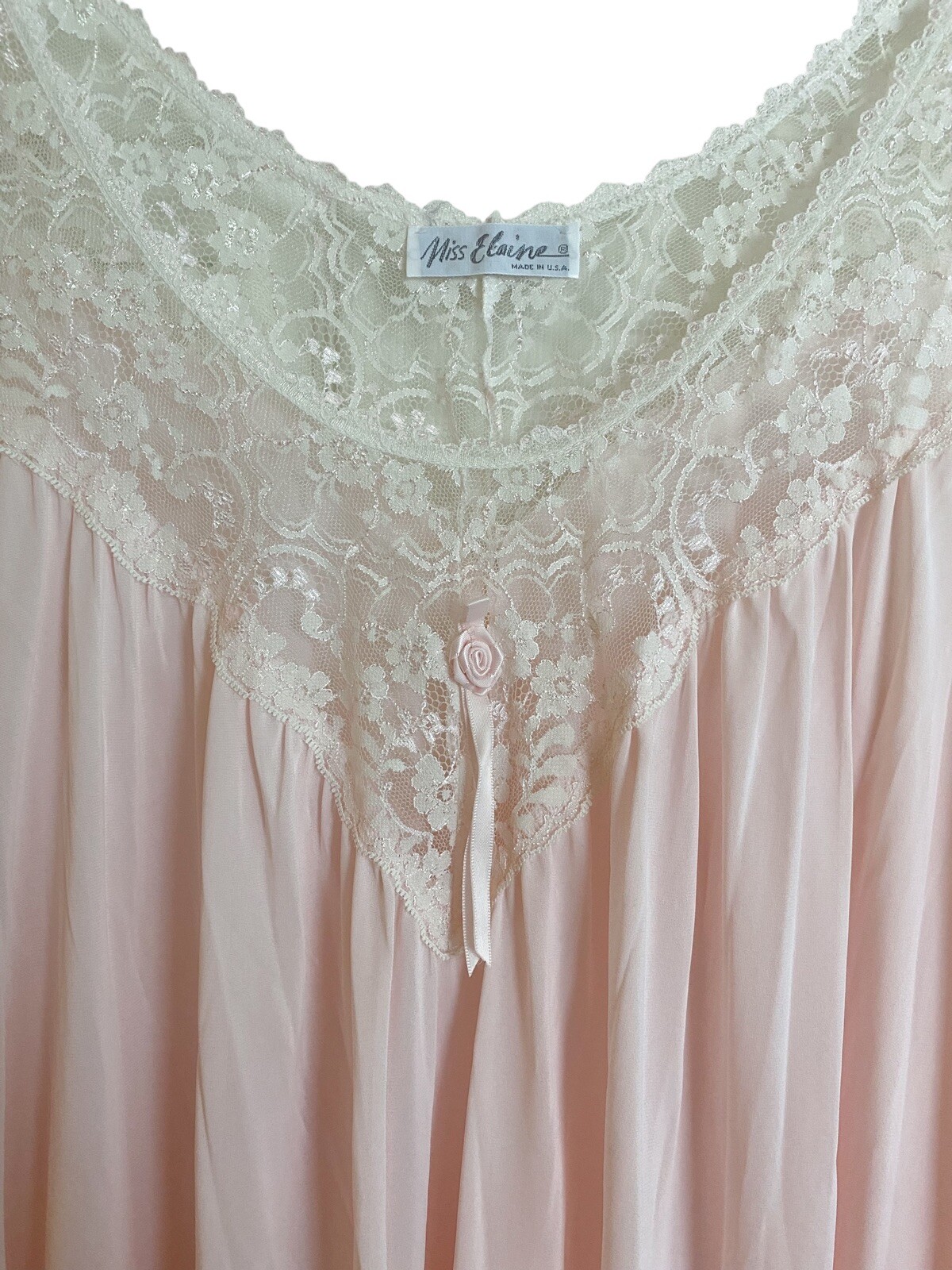 Vintage Miss Elaine Pink Peignoir Nightgown Robe Set Lace Nylon Size Medium EUC!