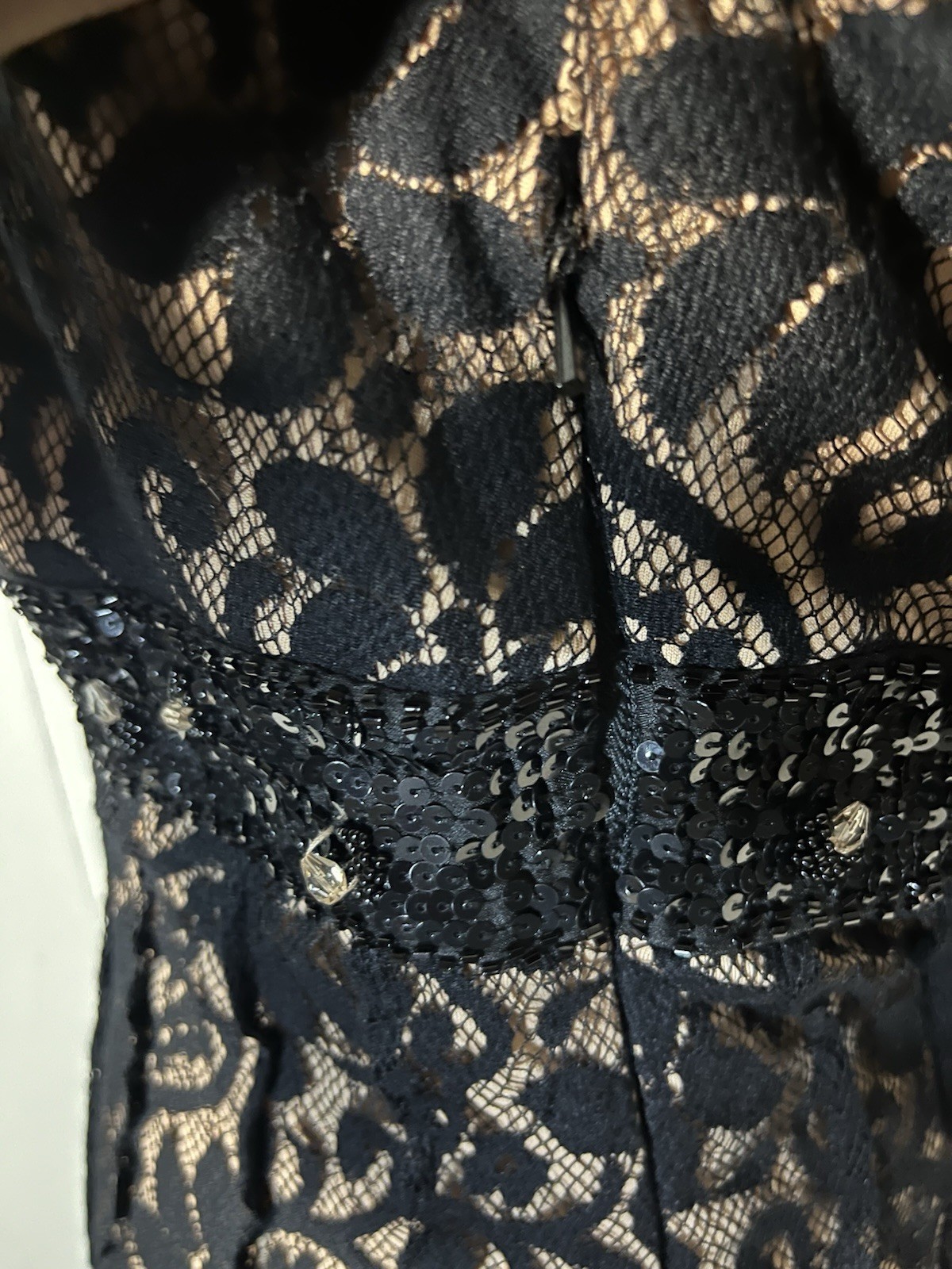 Vintage Black Lace Beaded Sequin Midi Dress Cocktail Party Sz 16