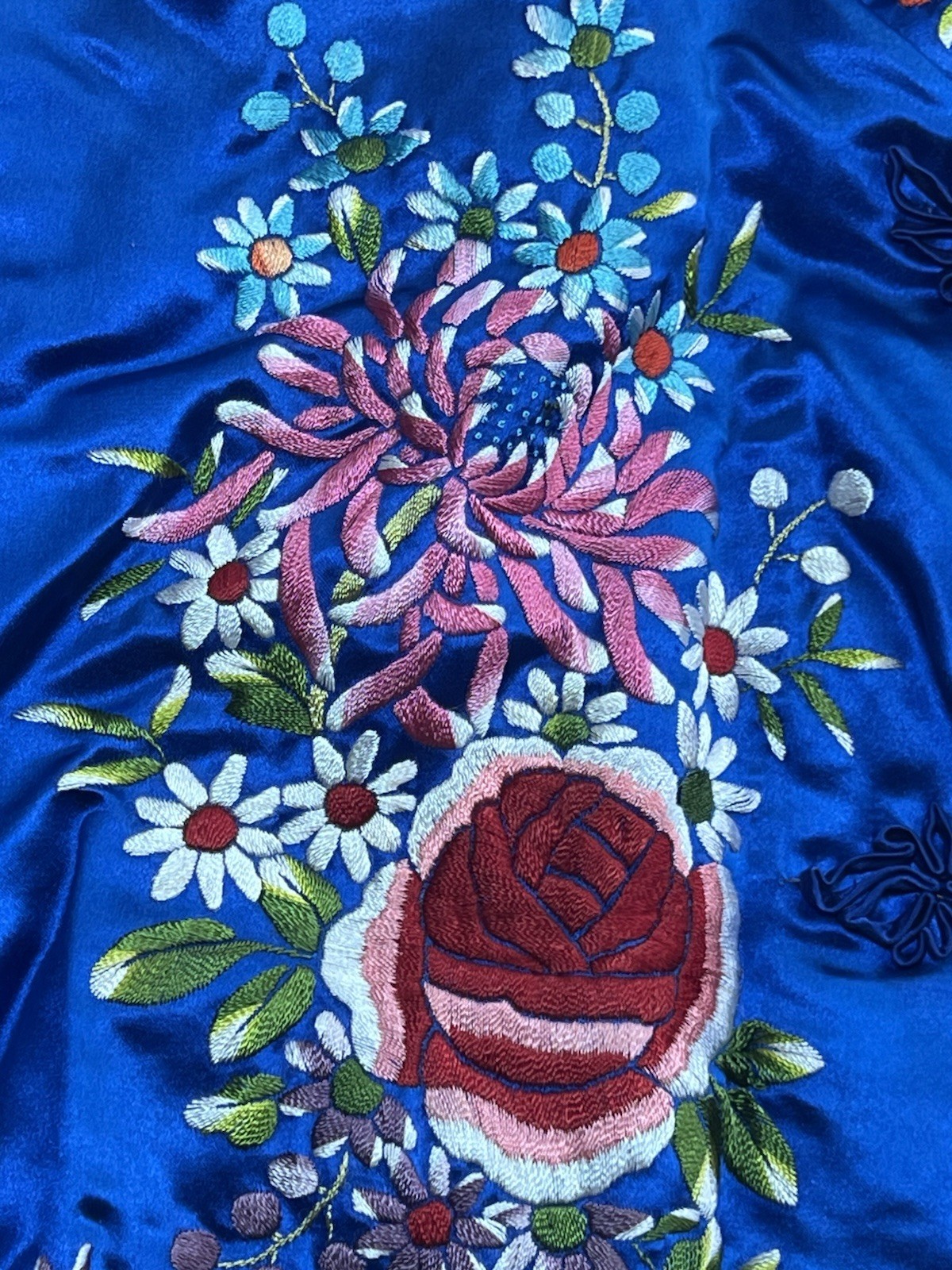 Vintage Plum Blossoms Blue Silk Jacket Chinese Heavily Embroidered Size 38