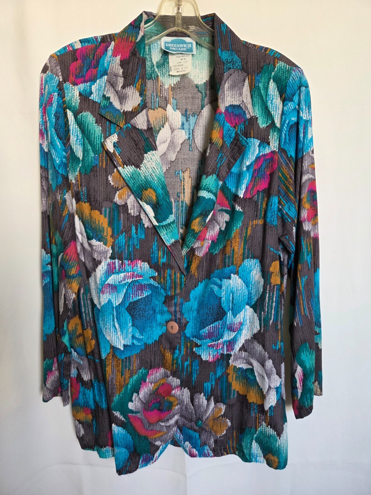 Vintage Greenwich Square Floral Rayon Woman&rsquo;s Blazer Size 7-8 USA