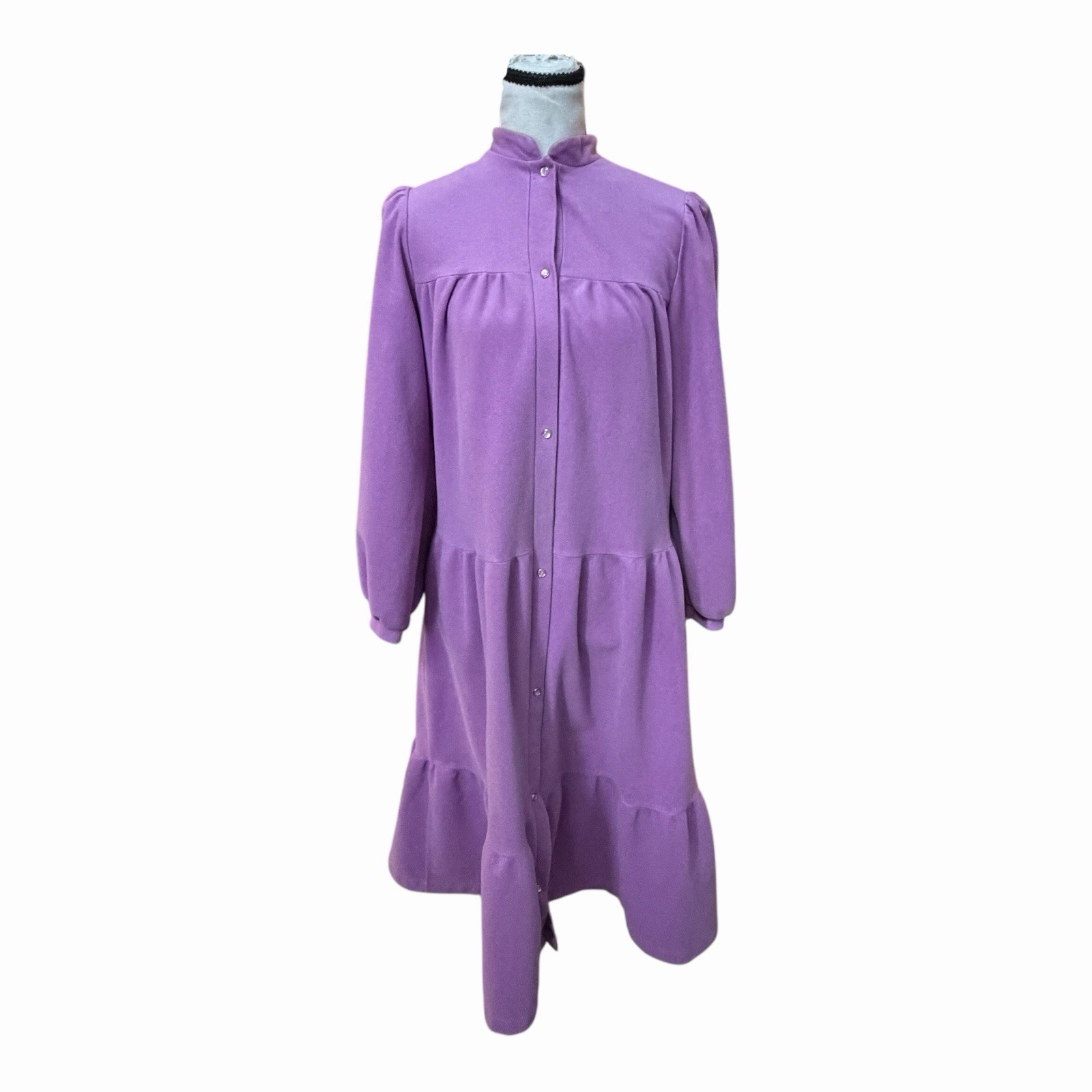 Vtg David Brown Intime Purple Tiered Lounge Dress House Coat 70s Prairie M/ L