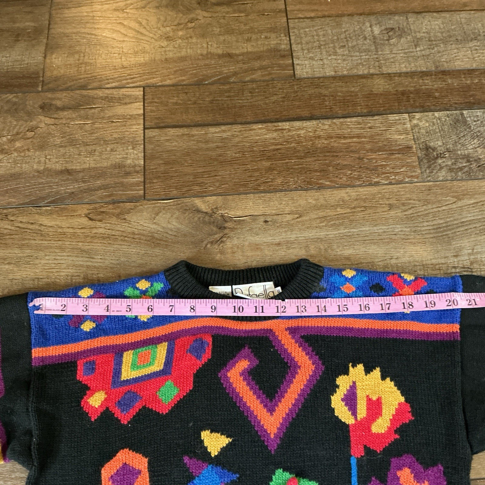 80s VINTAGE Rafaella Multicolor Abstract Knit Sweater Ramie Cotton Size S #50E7