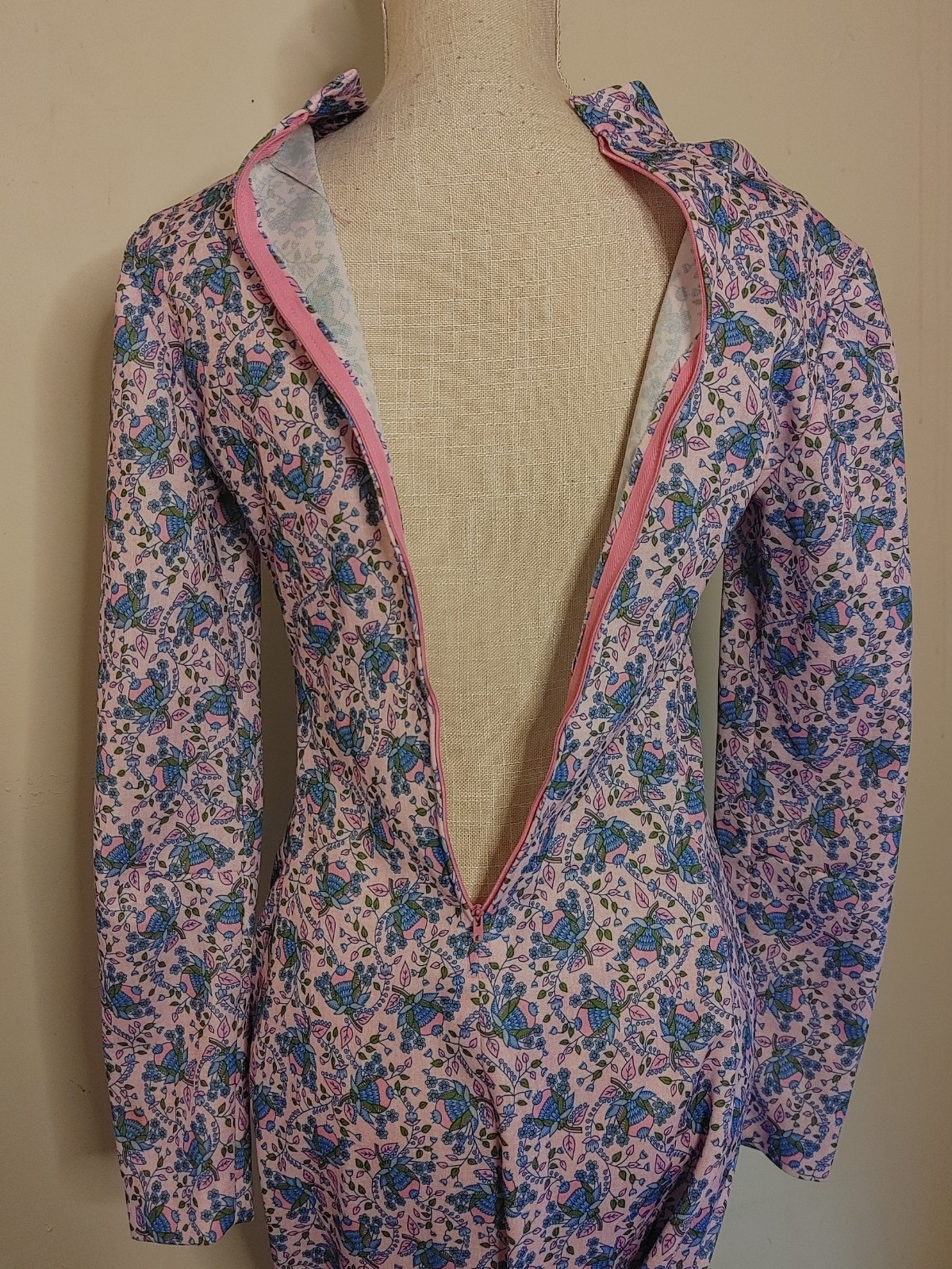 Vintage 70s Handmade Polyester Hostess Gown Pink Maxi Dress Prairie Cottagecore