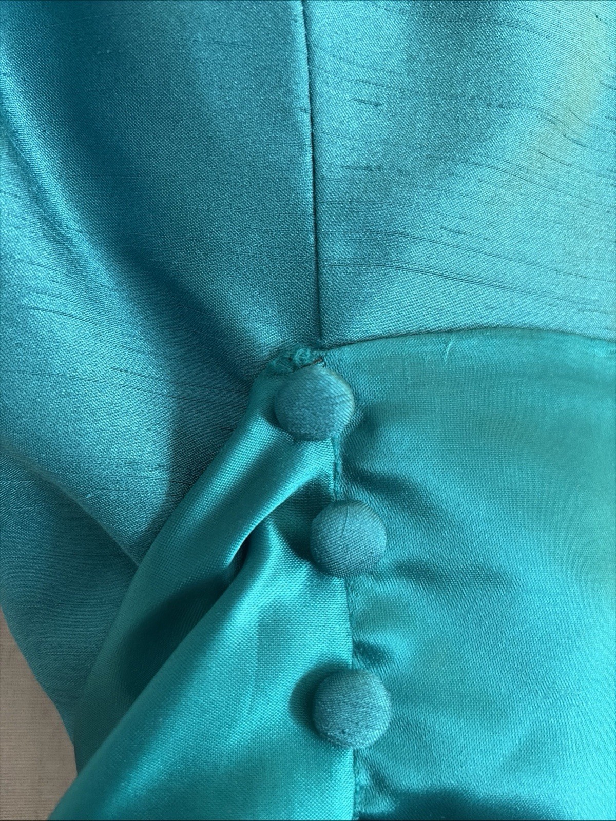 Vintage Handmade Aquamarine Formal Classic A Line Dress Buttons Satin Bow