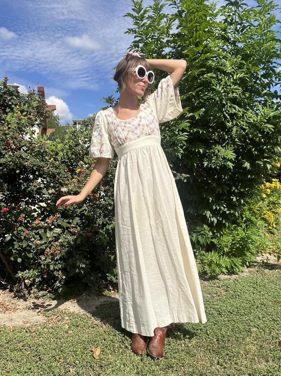 Vintage 70s Young Innocent By Arpeja Embroidered Maxi Prairie Dress Boho Cottage