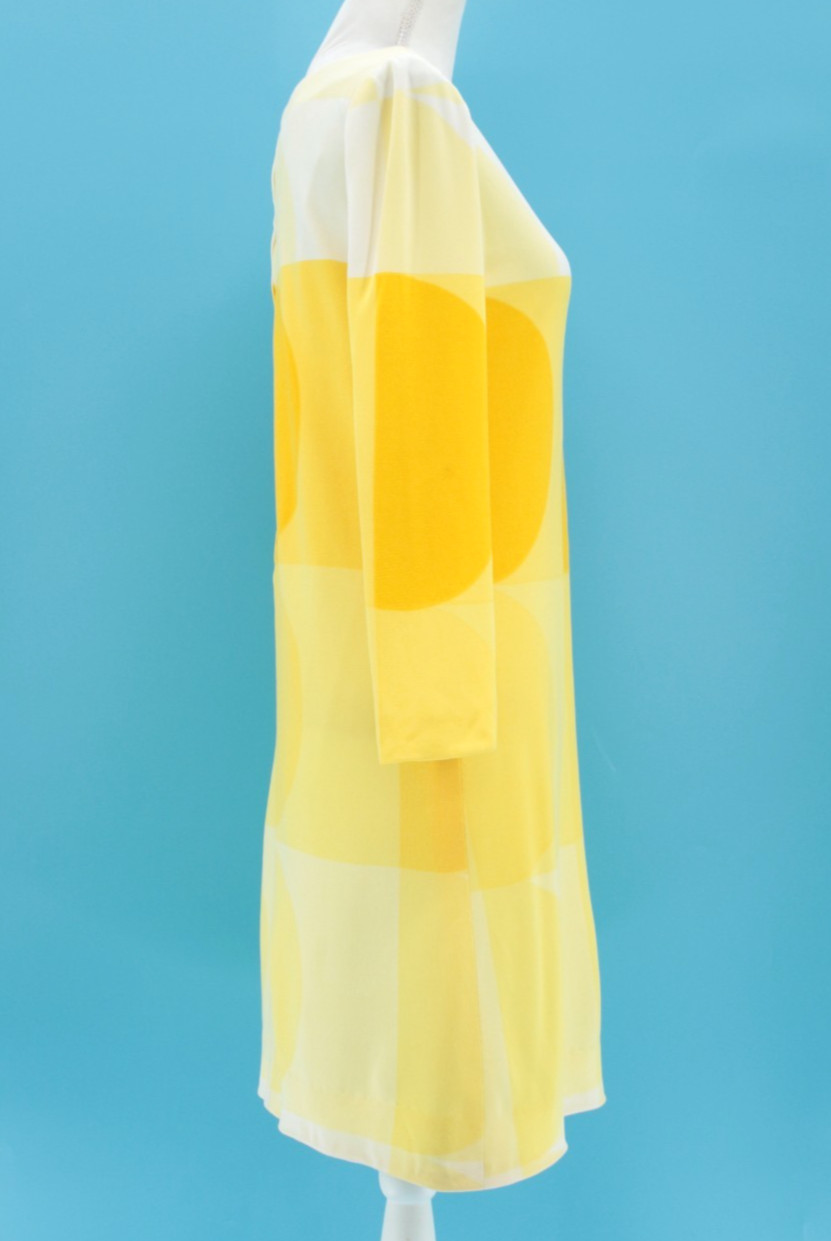 VTG Women&rsquo;s 60s Yellow & White Mod Midi Shift Dress Sz S/M 1960s B. H. Wragge