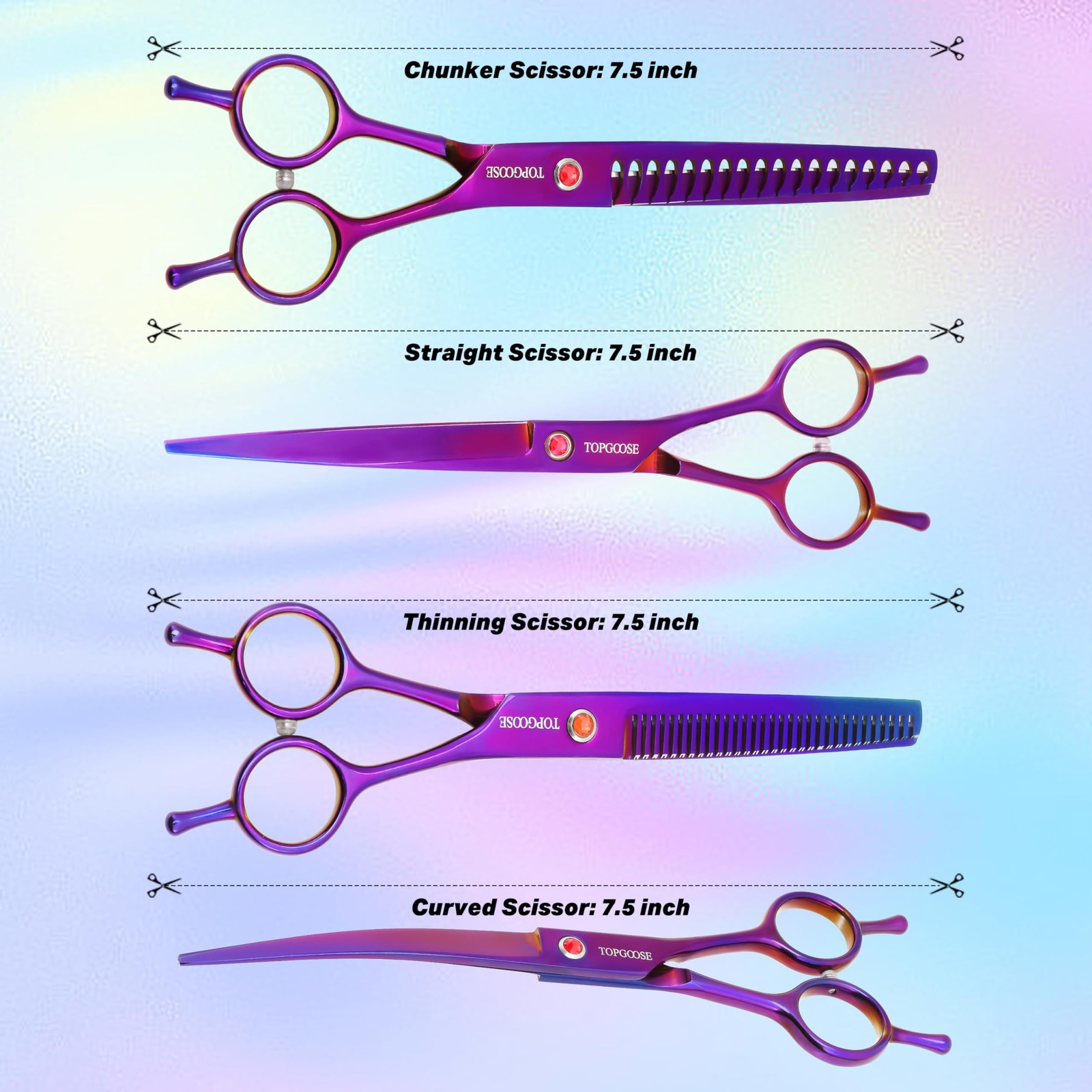 TOPGOOSE Dog Grooming Scissors Kit, Professional 6 in 1 Pet Scissors Sharp Shear
