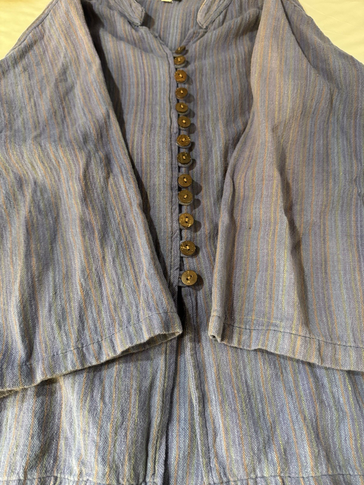 Ganesh Himal Purple Striped Tunic Large Hand Woven Nepal Linen/Cotton Button Up