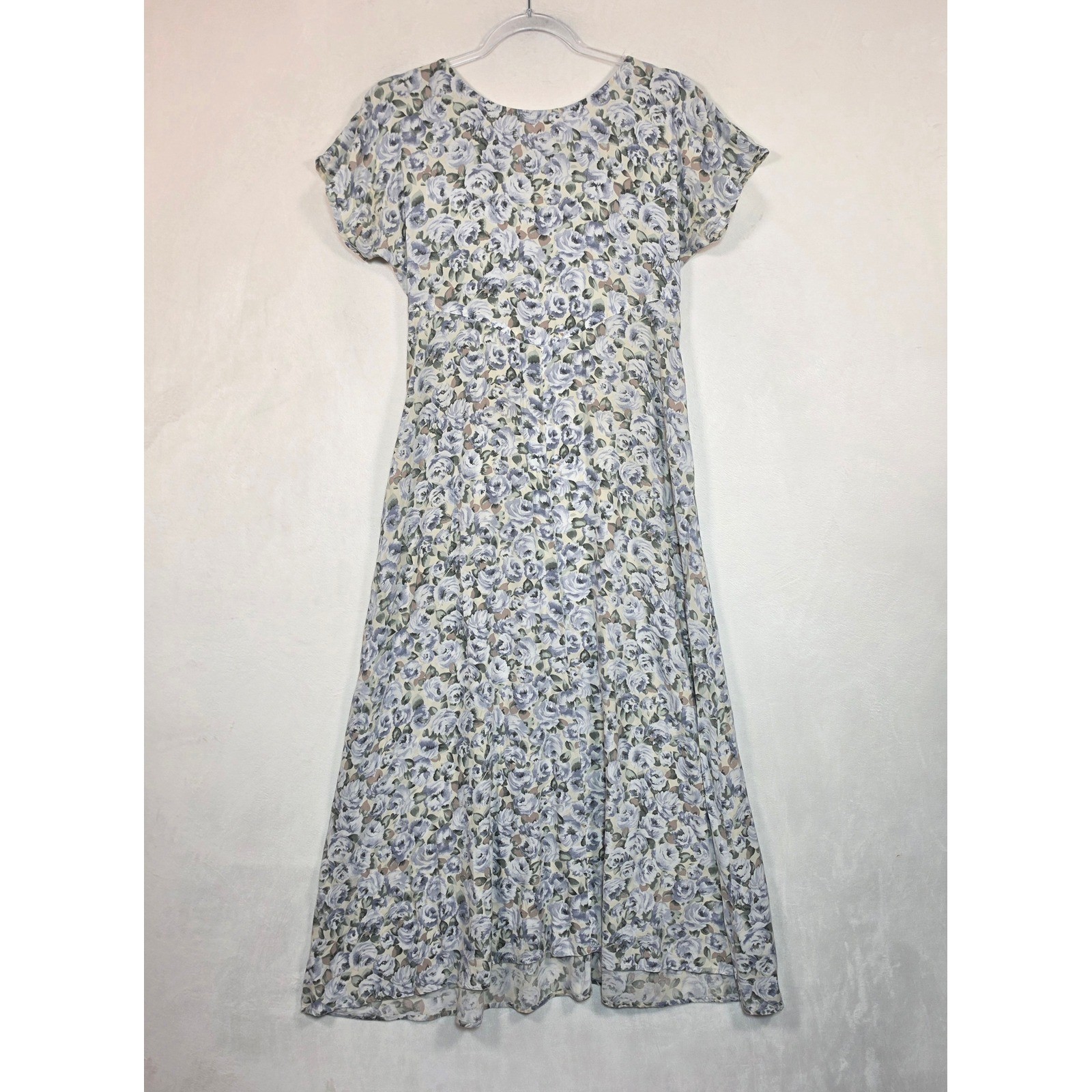 Vintage Floral Dress Womens S Blue Vintage 90s Cottagecore Boho Romantic Midi
