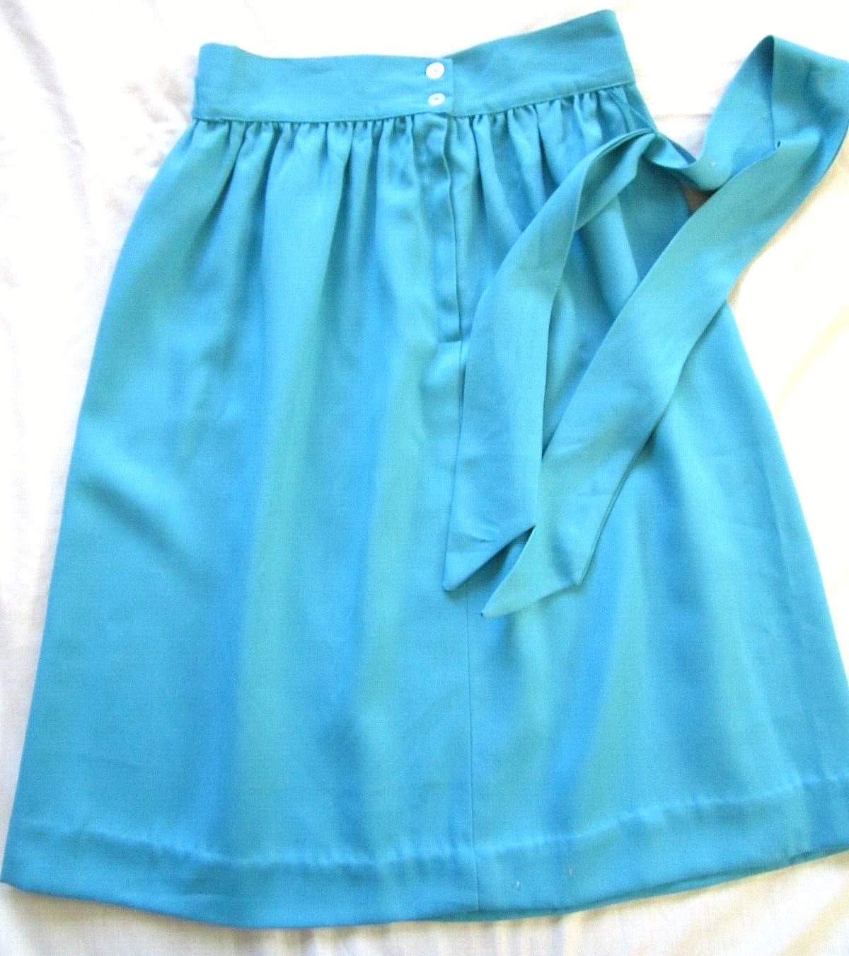 Vintage Blue Polyester Cotton Gathered Skirt 26&Prime; waist + Belt Retro Hippie 1970s