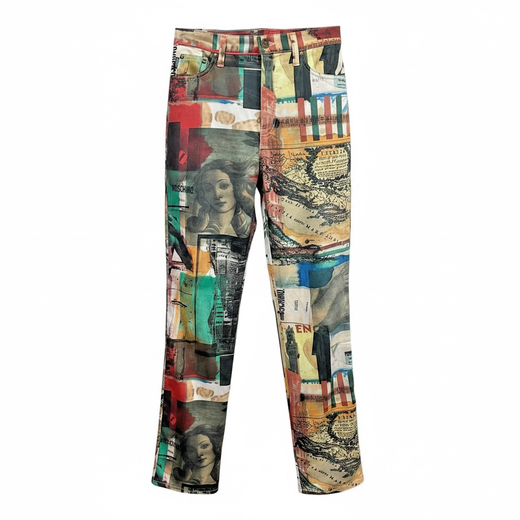 Vintage Moschino Jeans Mona Lisa Art Pants 90s Size 29 Rare