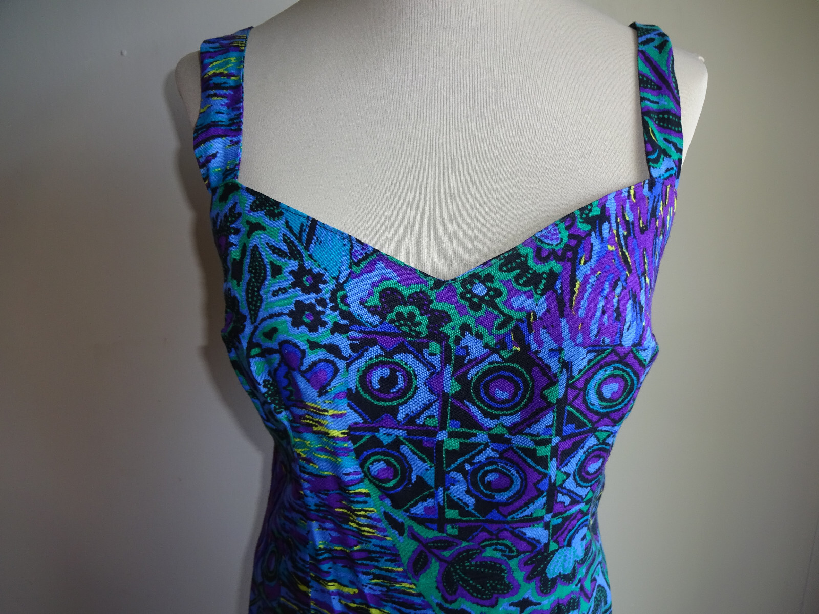 Vintage 1980s Juniors Womens Young Edwardian Dress 11 XS S Purple Blue Green USA