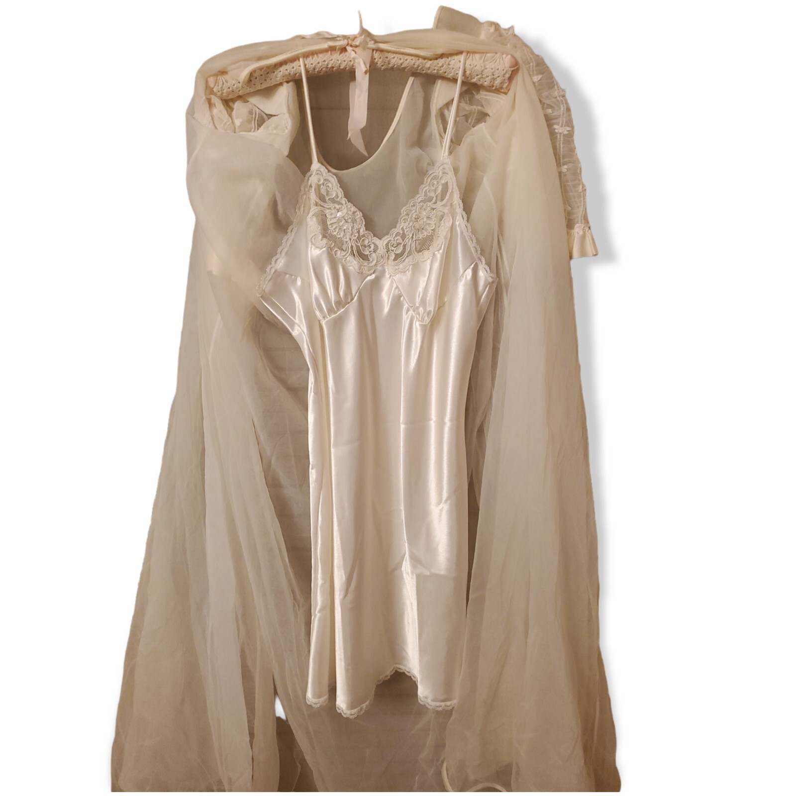 Vintage Val Mode Chiffon Full Flowy Nightgown Negligee Peignoir & Robe Set M/L