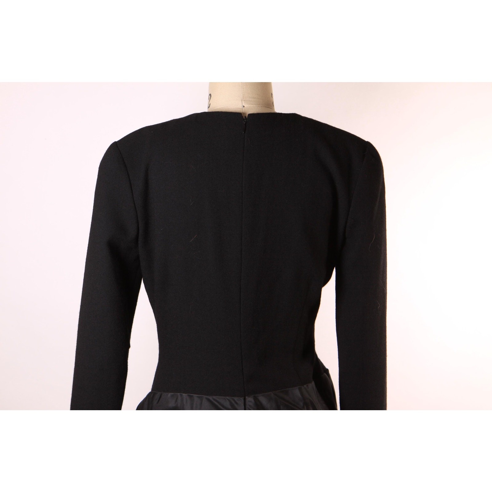 1980s Black Long Sleeve Oversized Bow Formal Cocktail Dress by Bill Blass