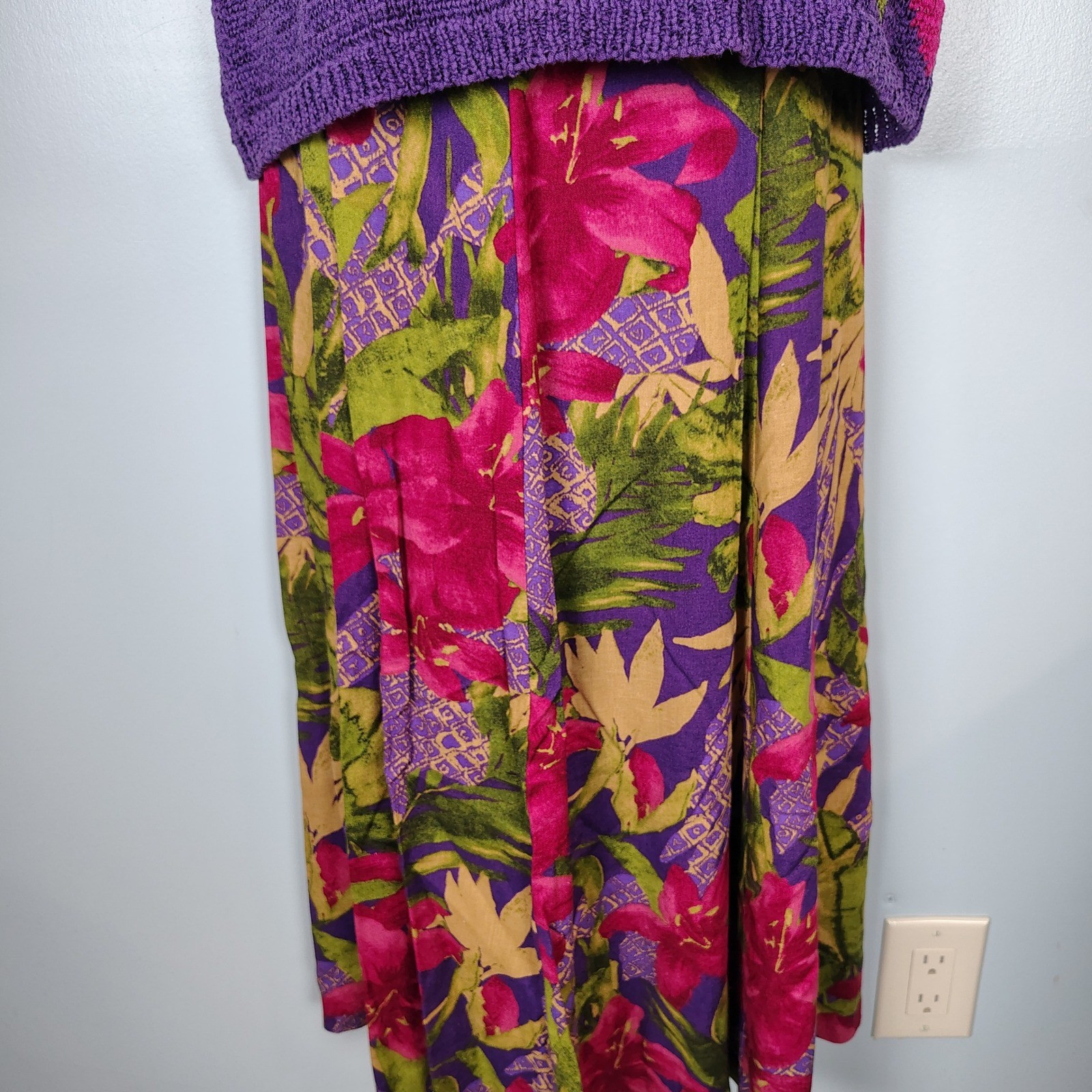 Koret Vintage 2 Piece Set Womens Medium Pink Purple Floral Knit Top Maxi Skirt