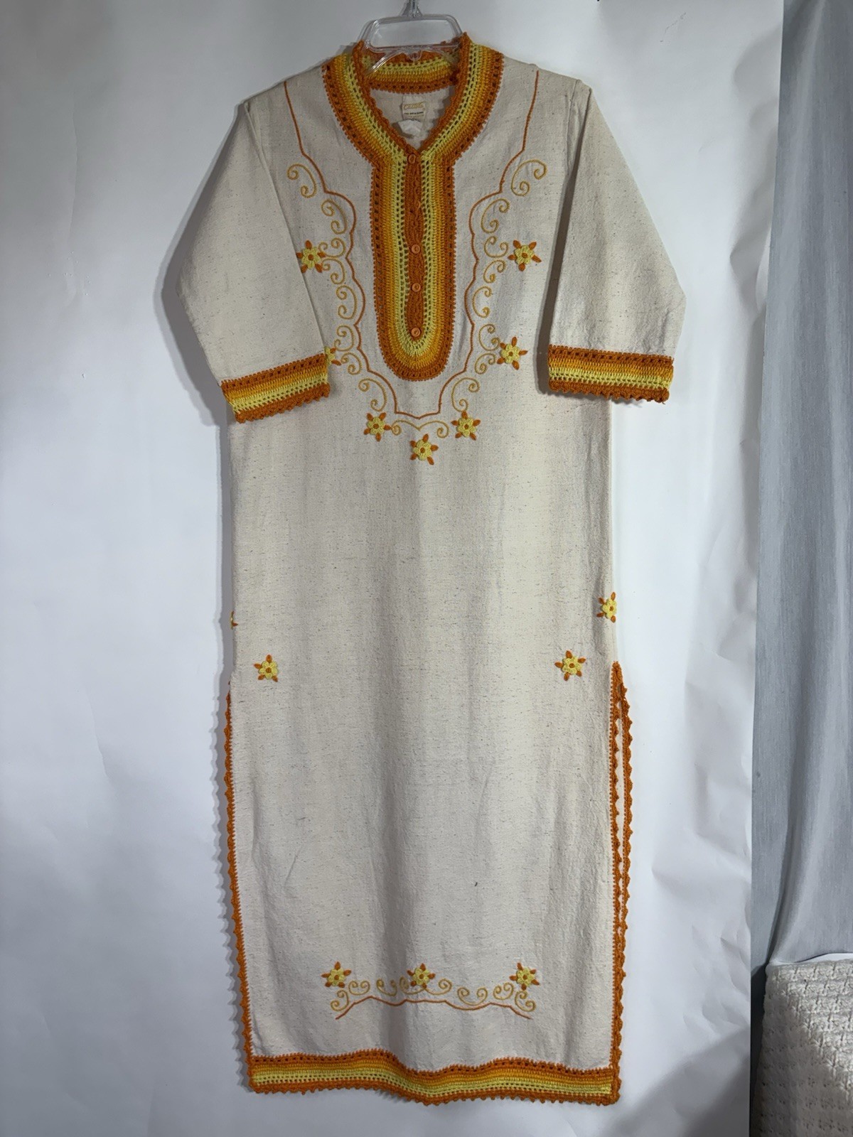 Vtg Caitela Woman&rsquo;s Size Medium Crochet and Cotton Maxi Dress Made in Colombia